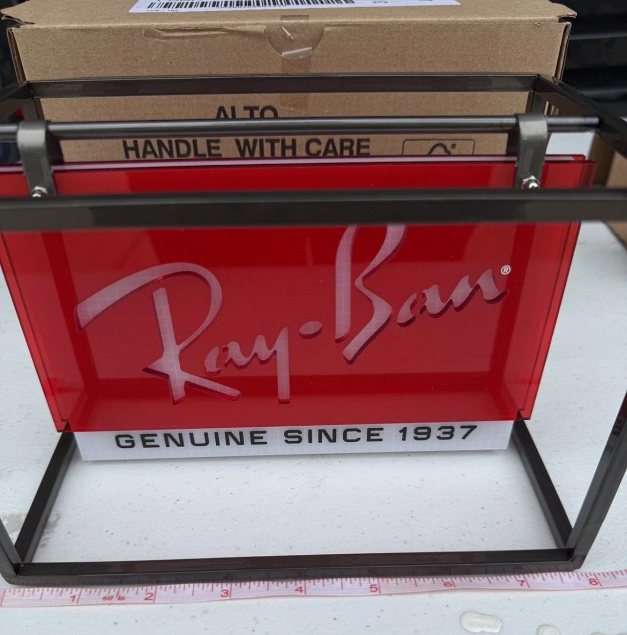 NIB “RAY-BAN Genuine Since 1937” Double Sided Metal/acrylic Counter Display Sign