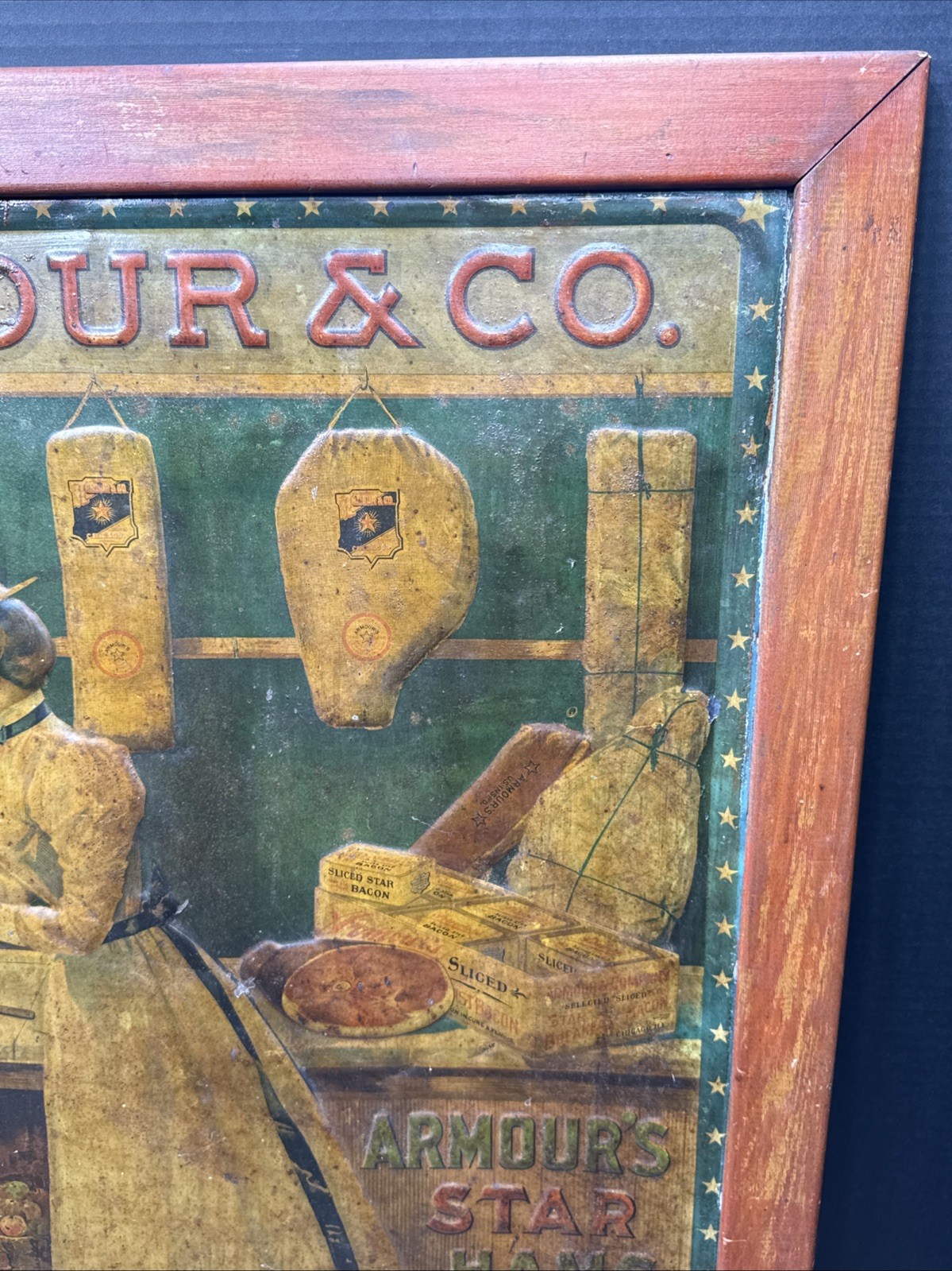 Vintage ARMOUR & CO Tin Advertising Sign Armours Star Hams & Bacon