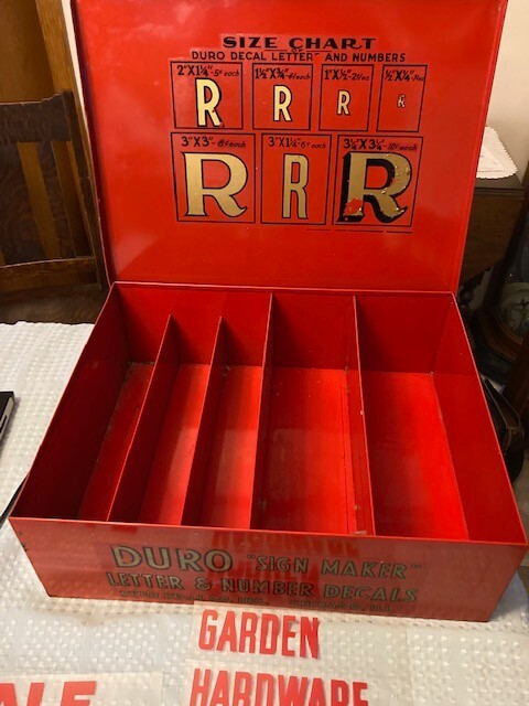 Vintage Duro Sign Maker Letters + Numbers. Metal Case/ Display Box. 14 x 14 x 6″