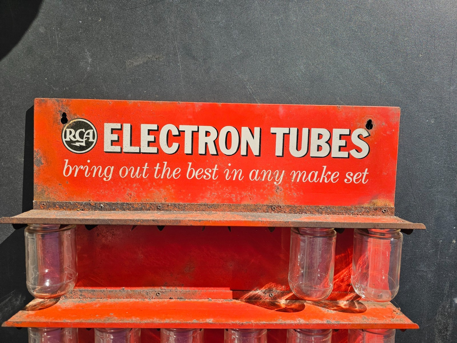Vintage RCA Electron Tubes Store Display Rack Advertising Metal Sign 14 Jars