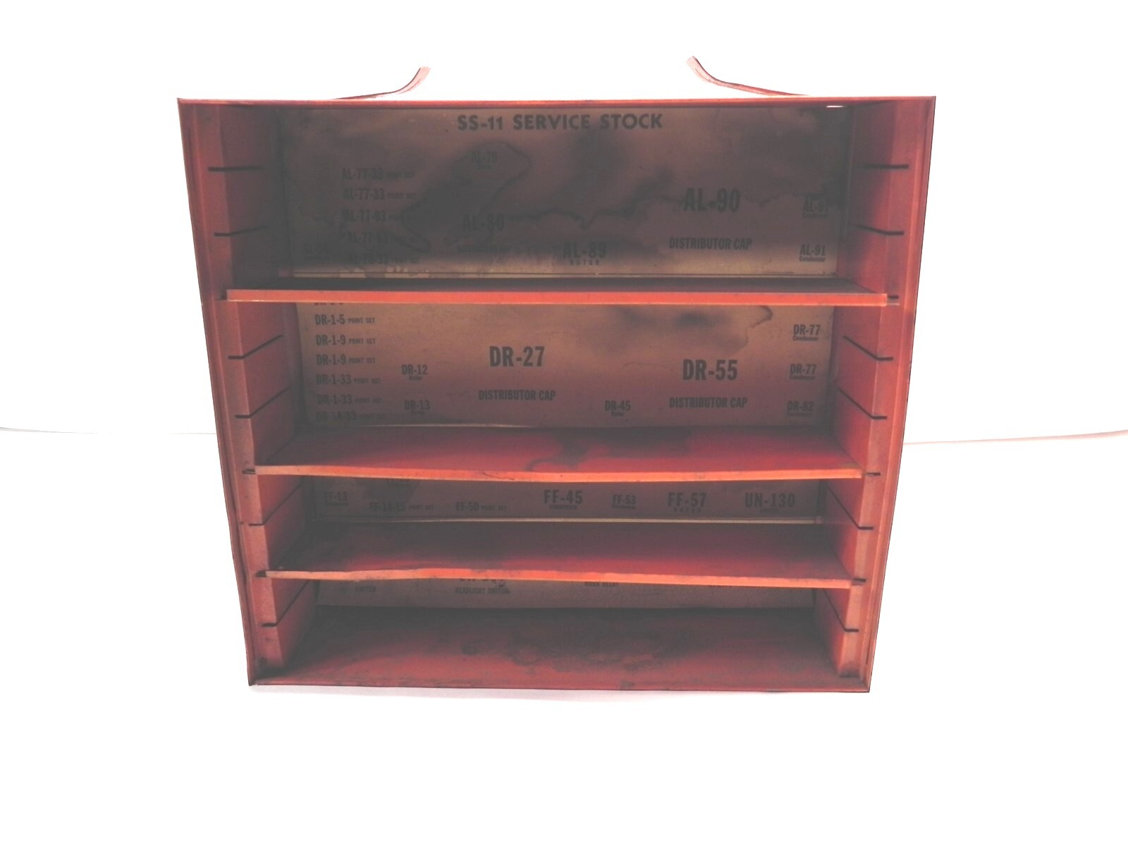 VINTAGE NIEHOFF PARTS DISPLAY CABINET W/ INTERIOR PARTS LABELS DISTRIBUTOR