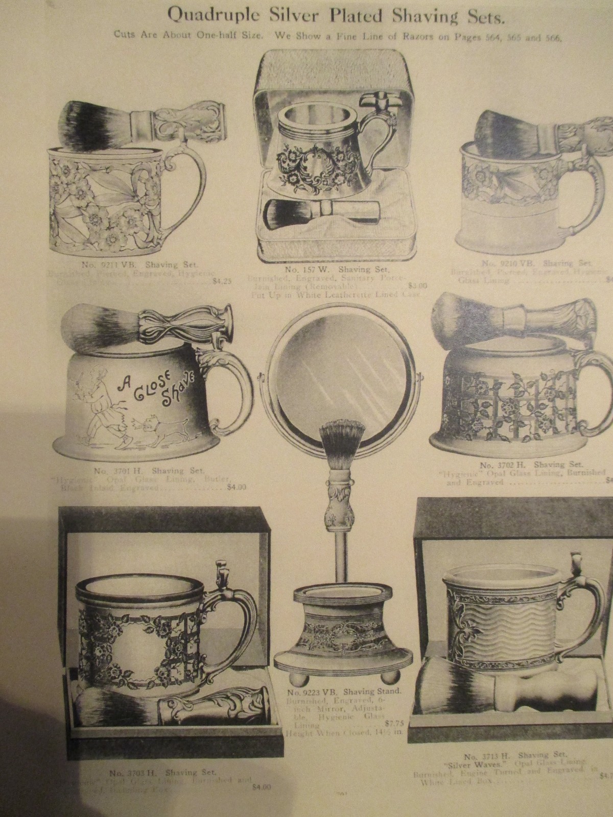 1900 Vintage Silver Shaving Brushes Mug Sets Barbershop Sign Ad
