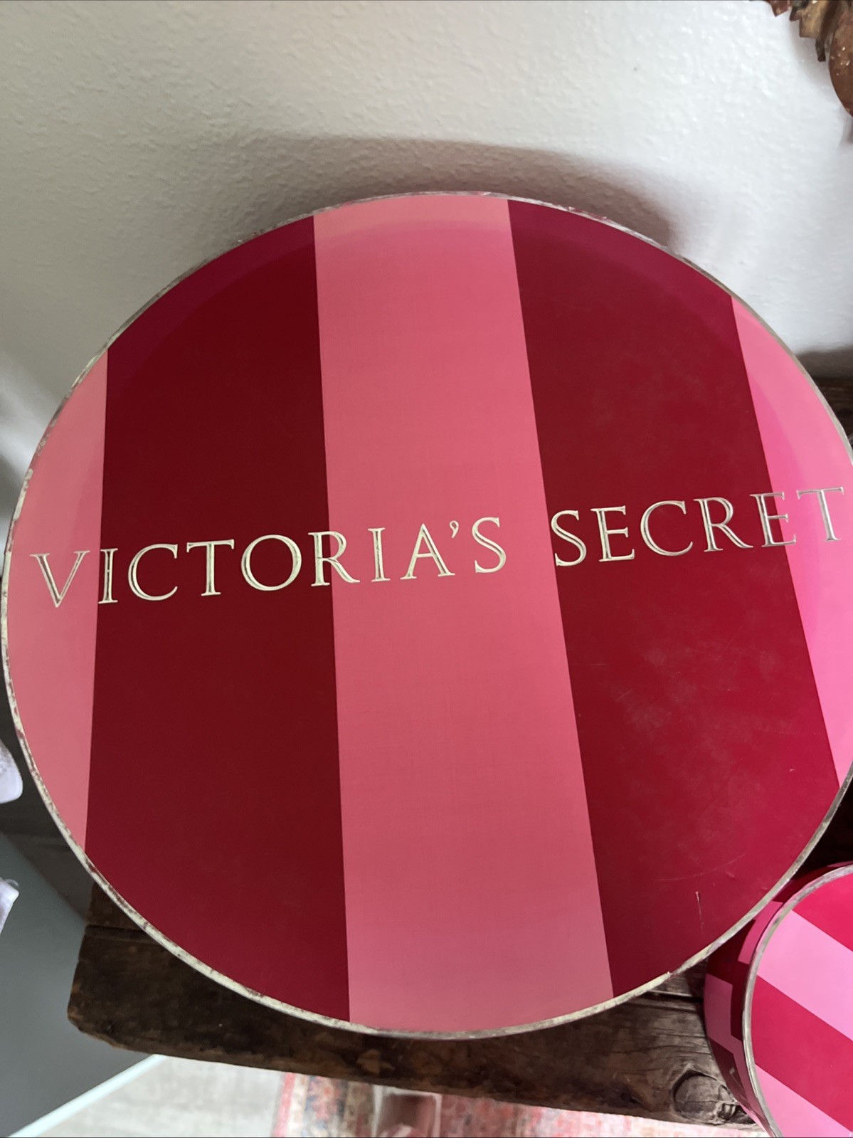 HUGE Victoria’s Secret VINTAGE Red Pink Striped Collectible Display Hat Box Set