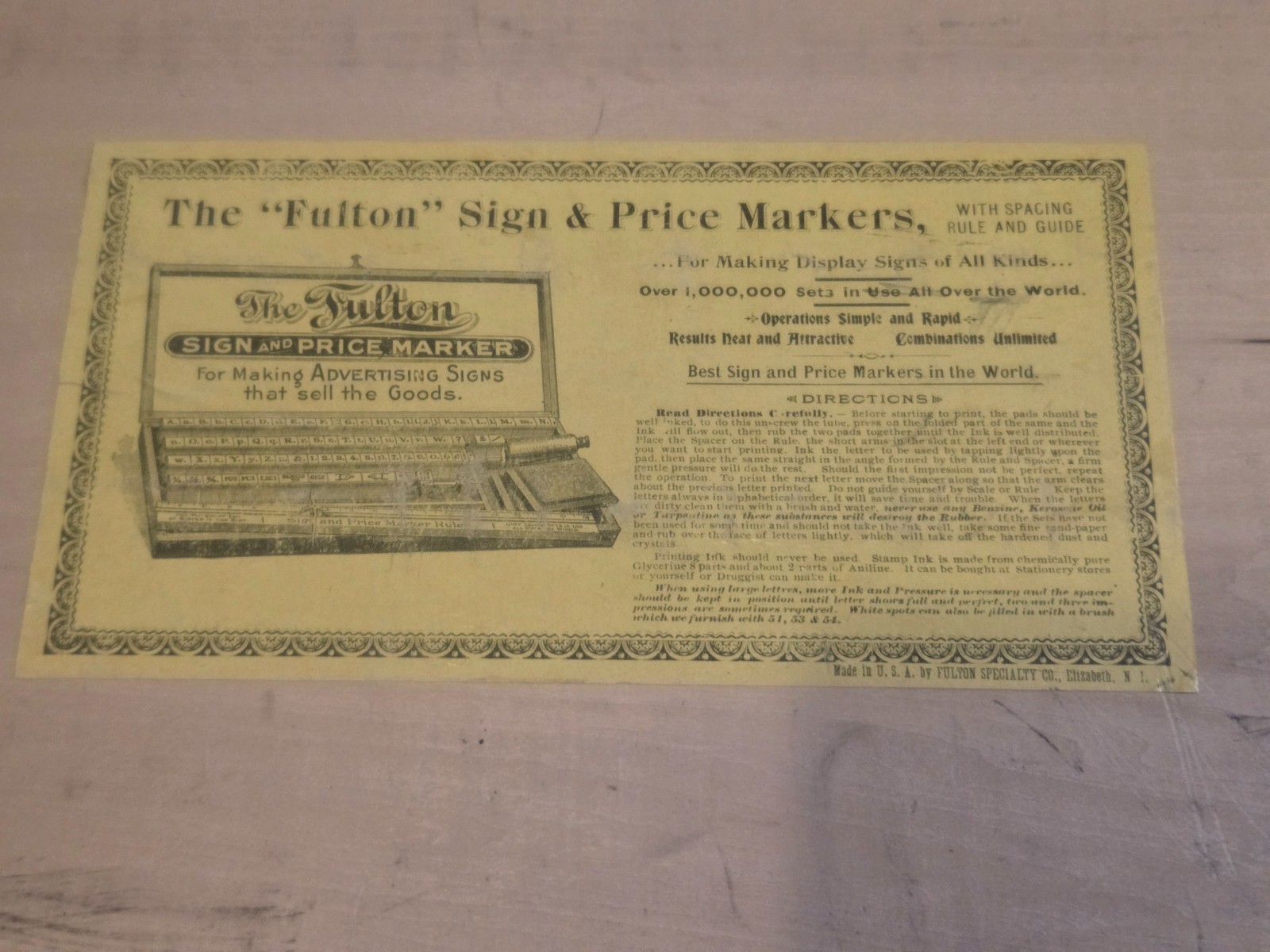 Vintage Fulton Sign & Price Marker Set Wooden Letterpress Kit Complete Box
