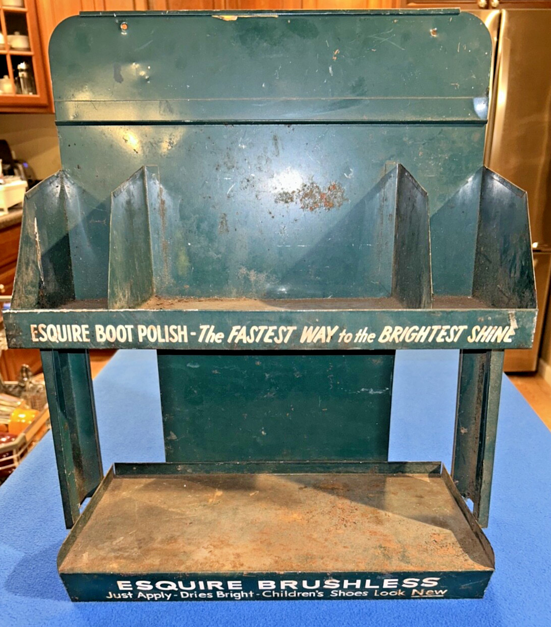 Esquire Brushless Shoe Polish Arthur Godfrey Store Counter Metal Display 1950s