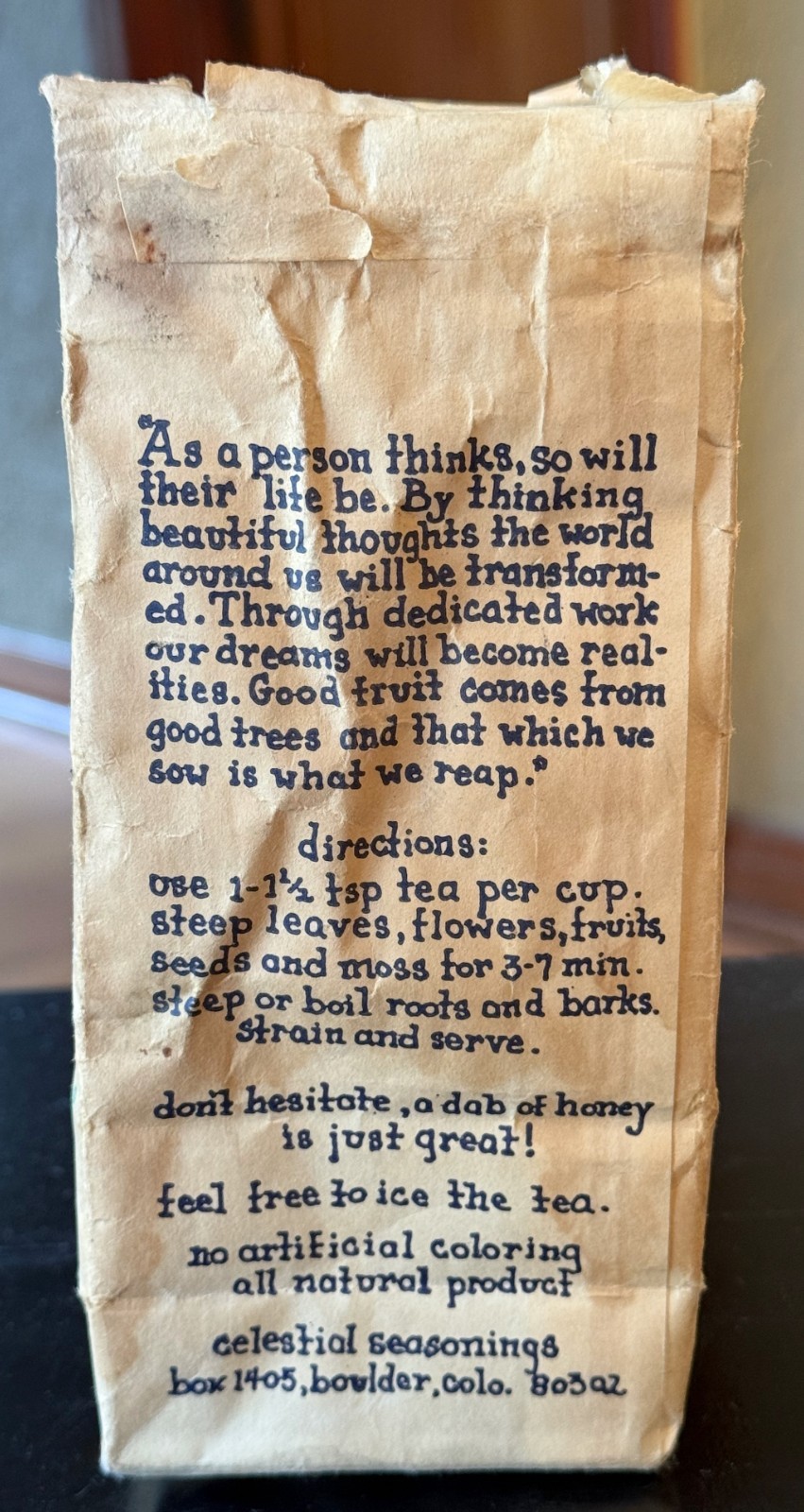 1973 Very Early Celestial Seasoning Packaging / Bag for Herbal Gotu Kola Tea