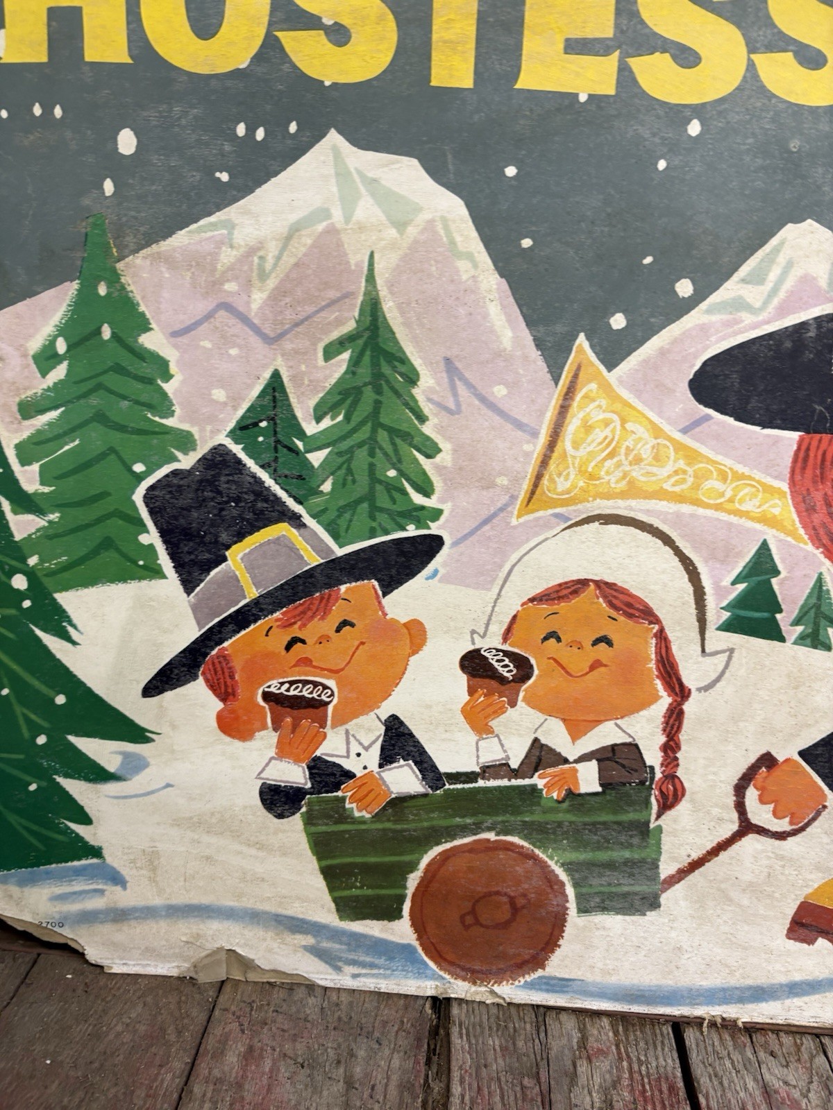 Vintage Thanksgiving Themed HOSTESS CAKES Grocery Store Display Advertising Sign