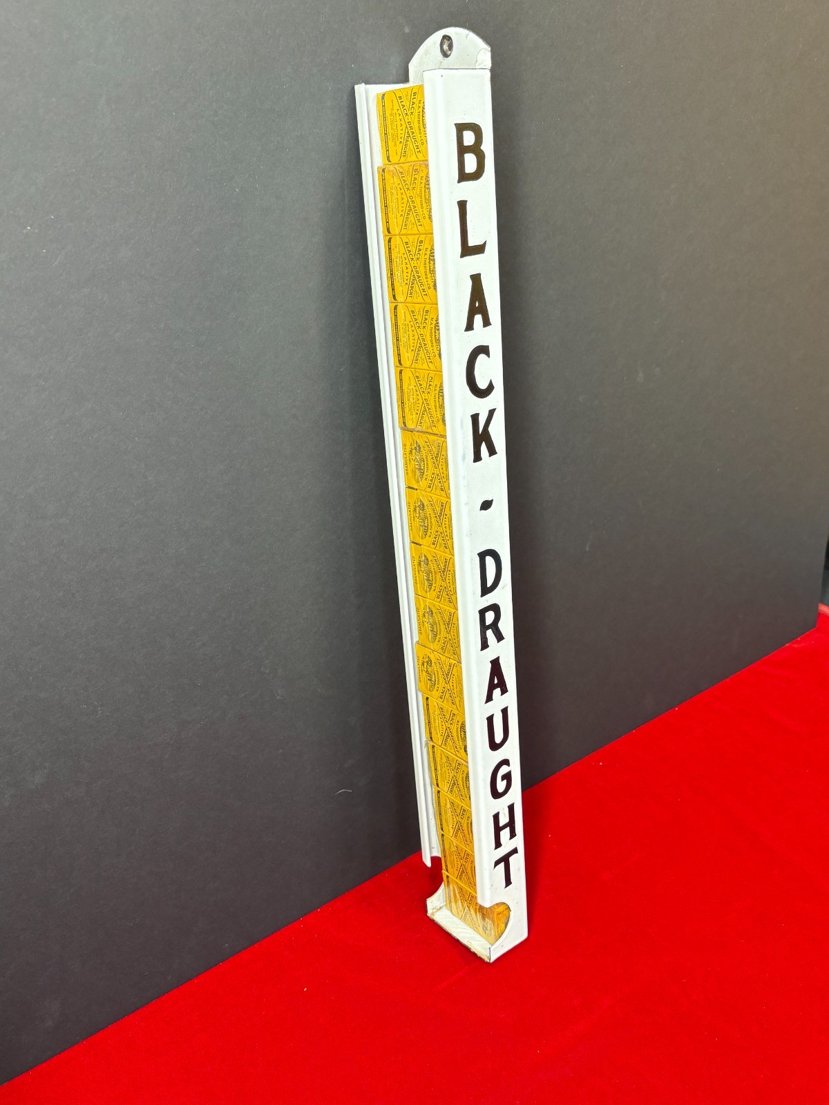EARLY 1900’s “BLACK DRAUGHT PORCELAIN DISPENSER W/ 15 UNOPENED BOXES” NEAR MINT