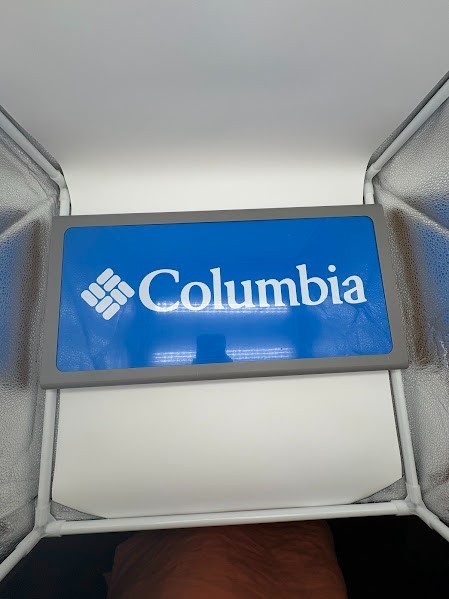 Columbia RARE Display Sign Store Fixture Columbia Clothing Co Steel Wood Trim