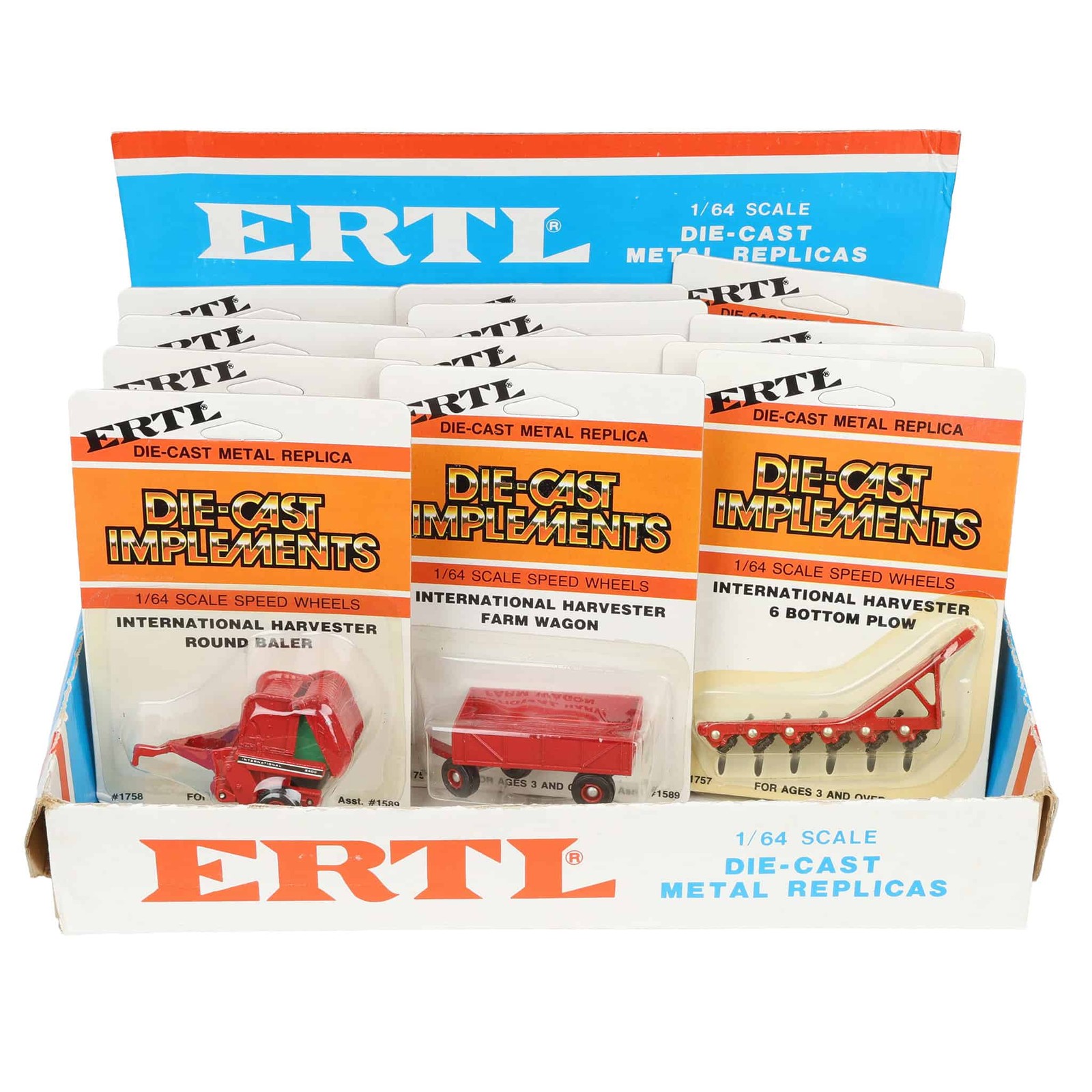 1970’s/1980’s ERTL Store Advertising Display Box with 12 IH Farm Toy Implements