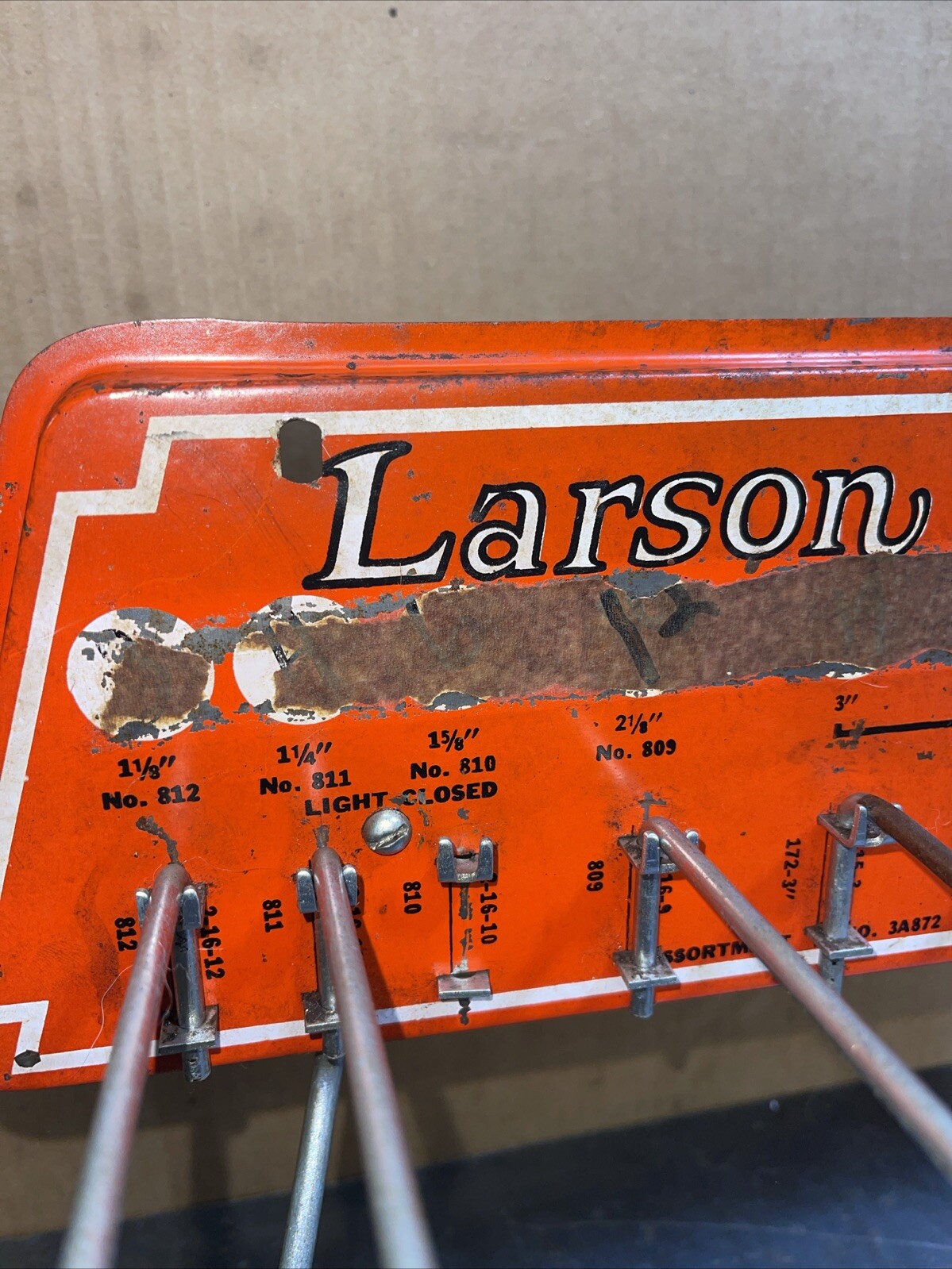 Antique Vintage Larson S Hooks Hardware Display Rack Tin
