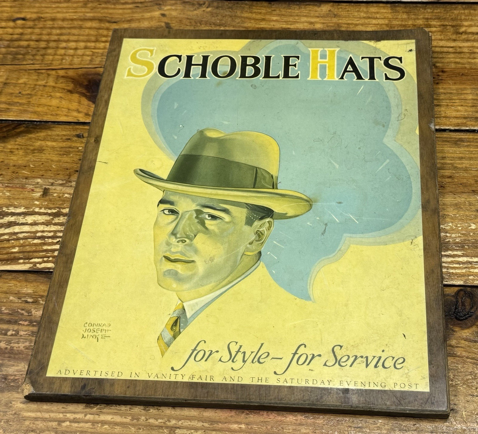 Antique Schoble Hats Advertising Store Display Sign Art Deco 1930s Conrad Joseph