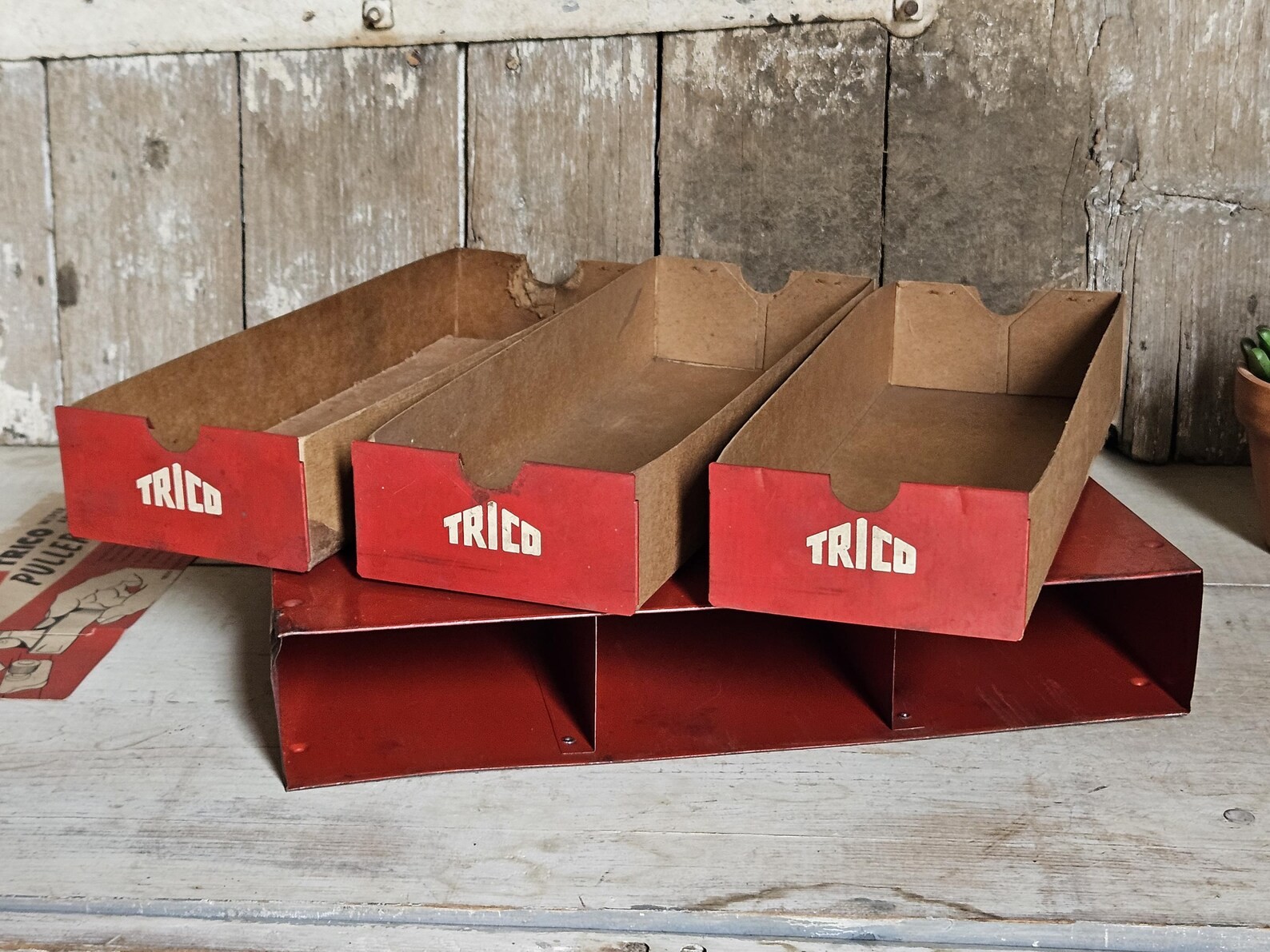Vintage Trico Red Metal Box with Drawers, Red Car Parts Bin, Auto Store Display