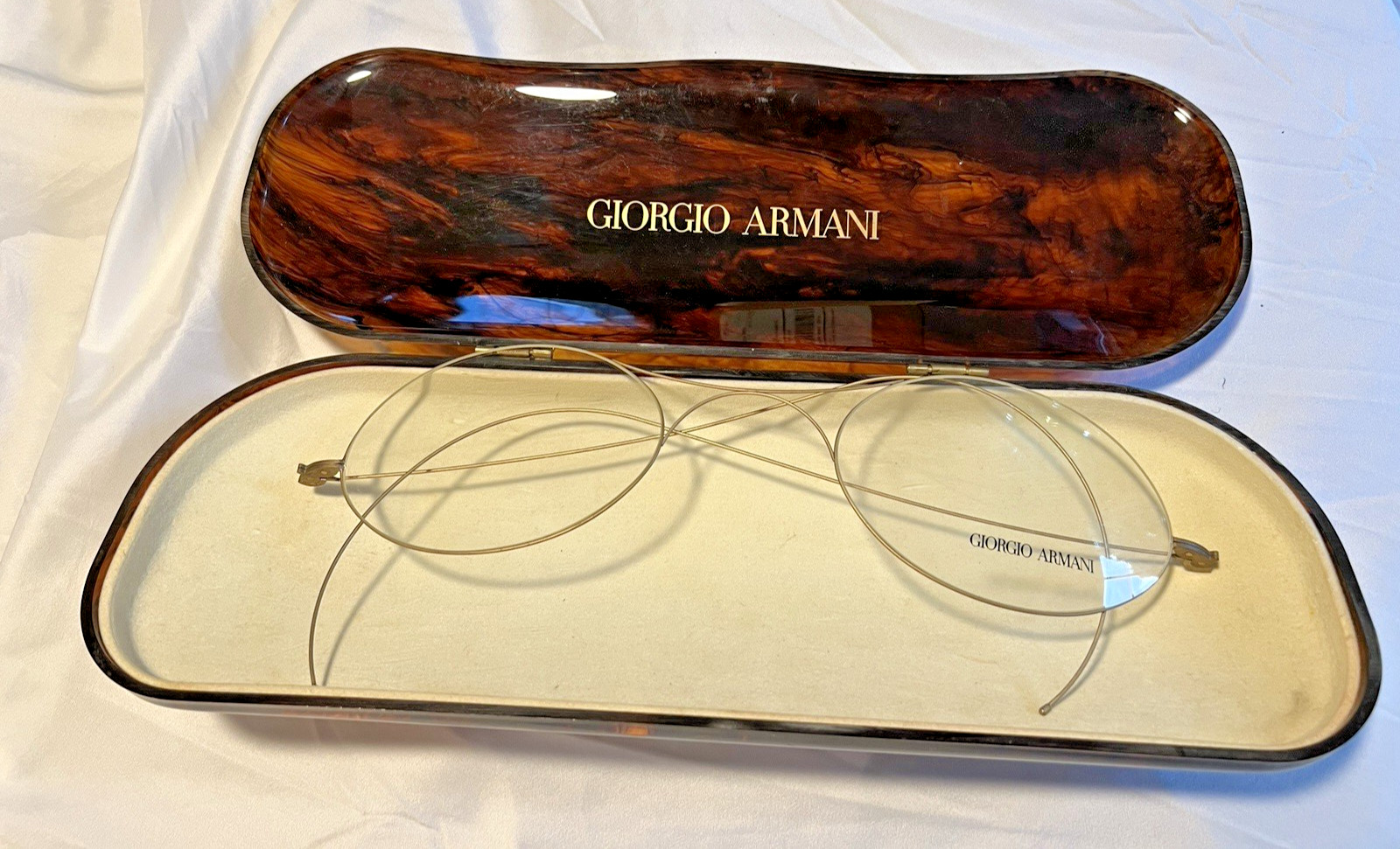 Giorgio Armani 1980s Retail Advertising Display Glasses Case & Wire Rim Glasses