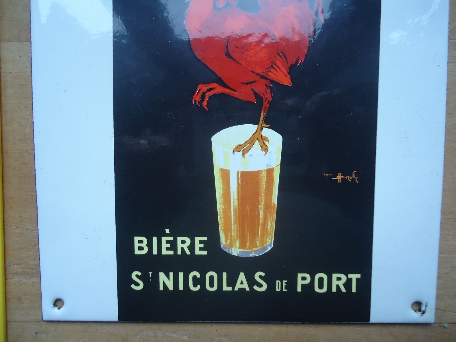 ENAMELED PLAQUE 15 cm * 15 cm BERE ST NICOLAS DE PORT ROOSTER BREWER b