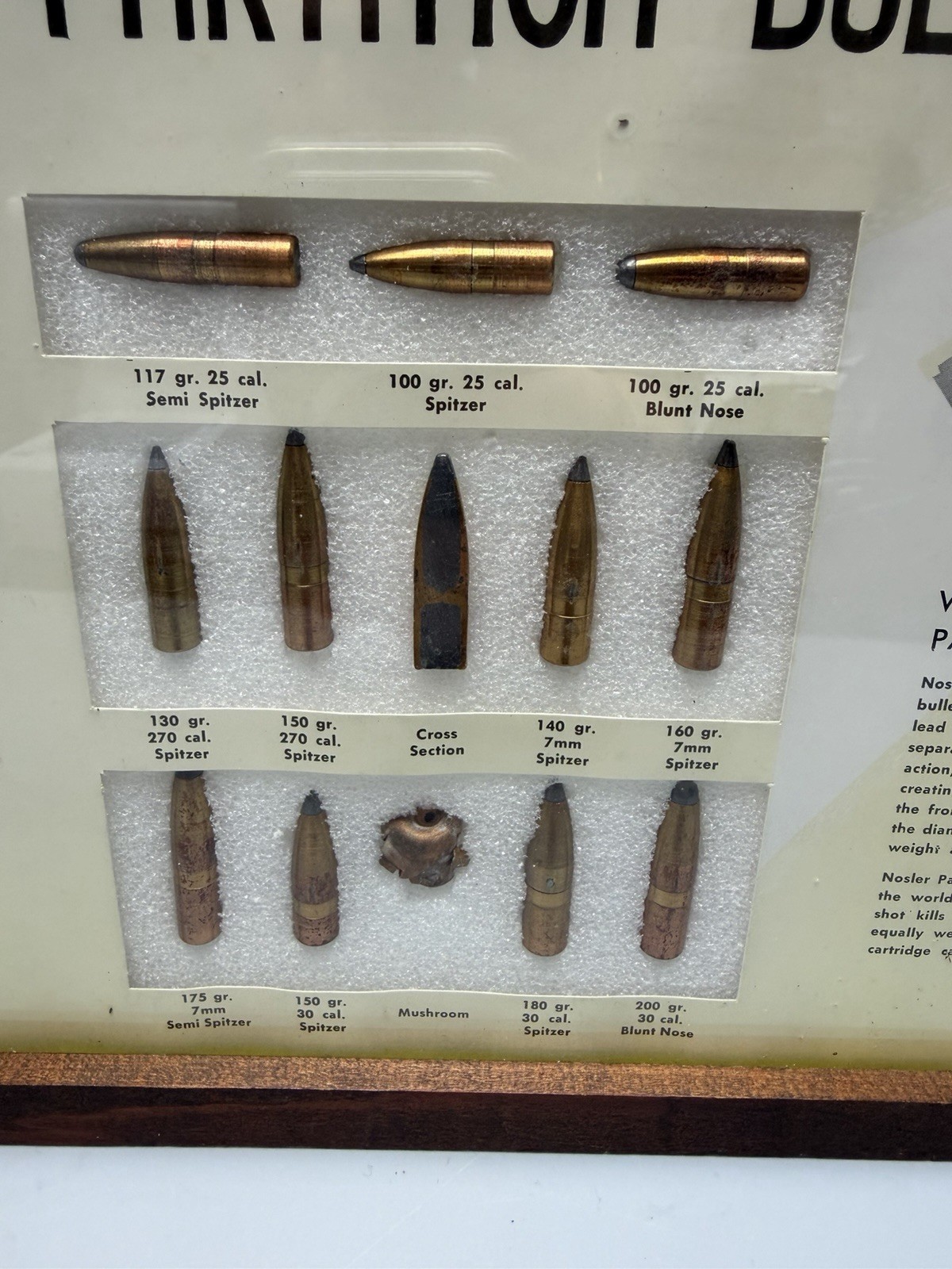 Nosler Partition Bullets Vintage Store Display in Wood Frame