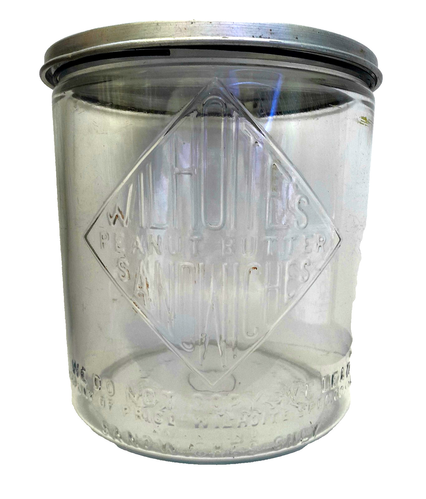 VINTAGE PRICE – WILHOIT’S Advertising PEANUT BUTTER CRACKER JAR / HINGED LID