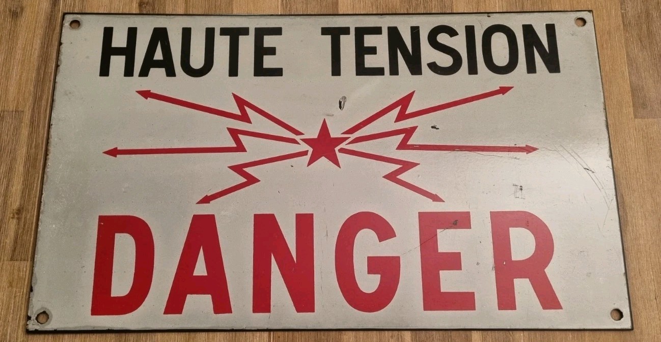 Haute Tension Danger Sign France 1983 Original Large 60×36 Cm …