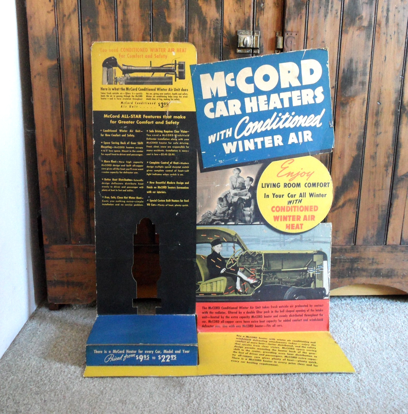 orig. 1940’s McCord Car Heaters **Easel-Back Cardboard 3D STORE DISPLAY SIGN**