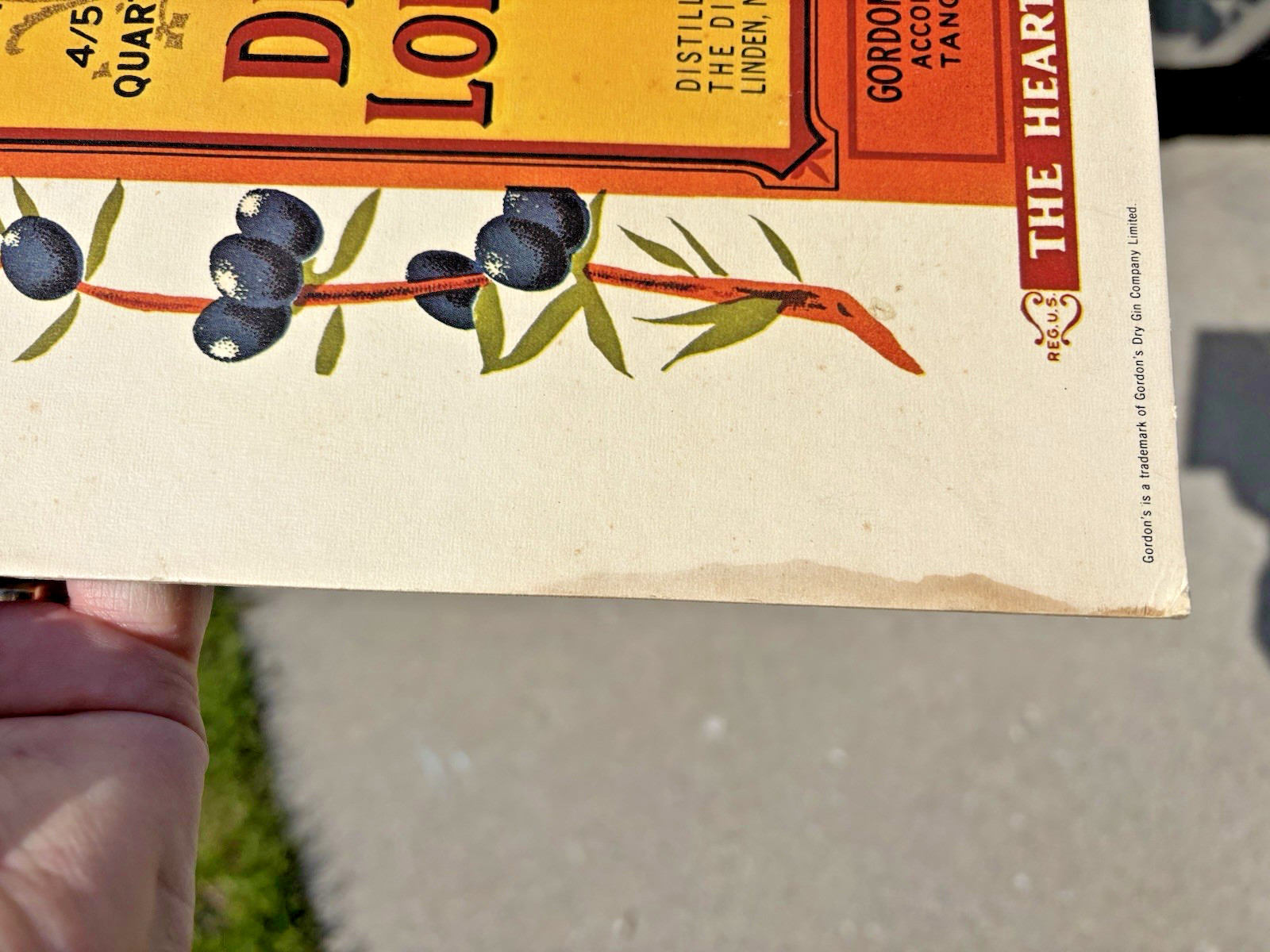 Vintage Gordon’s London Dry Gin Cardboard Easel Back Advertising Sign Display