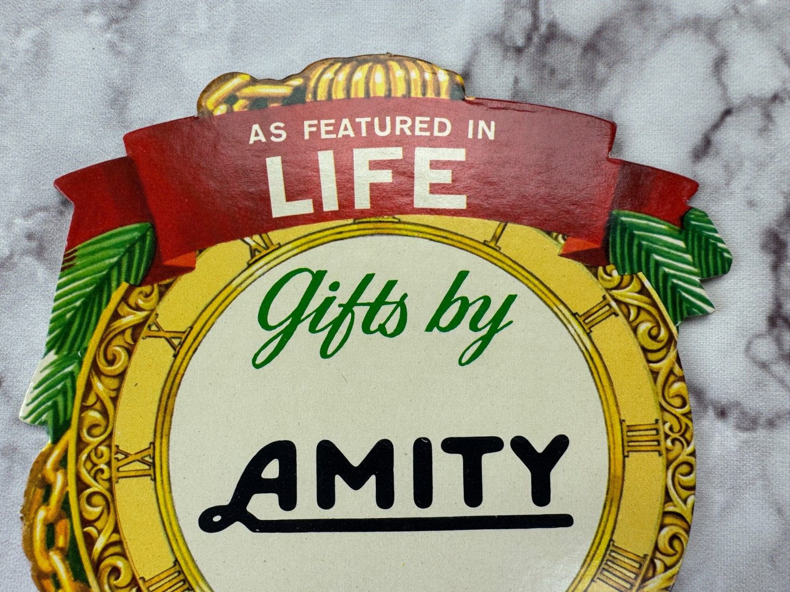 Vintage AMITY Advertising Small Cardboard Store Display Pocket Watch Shaped