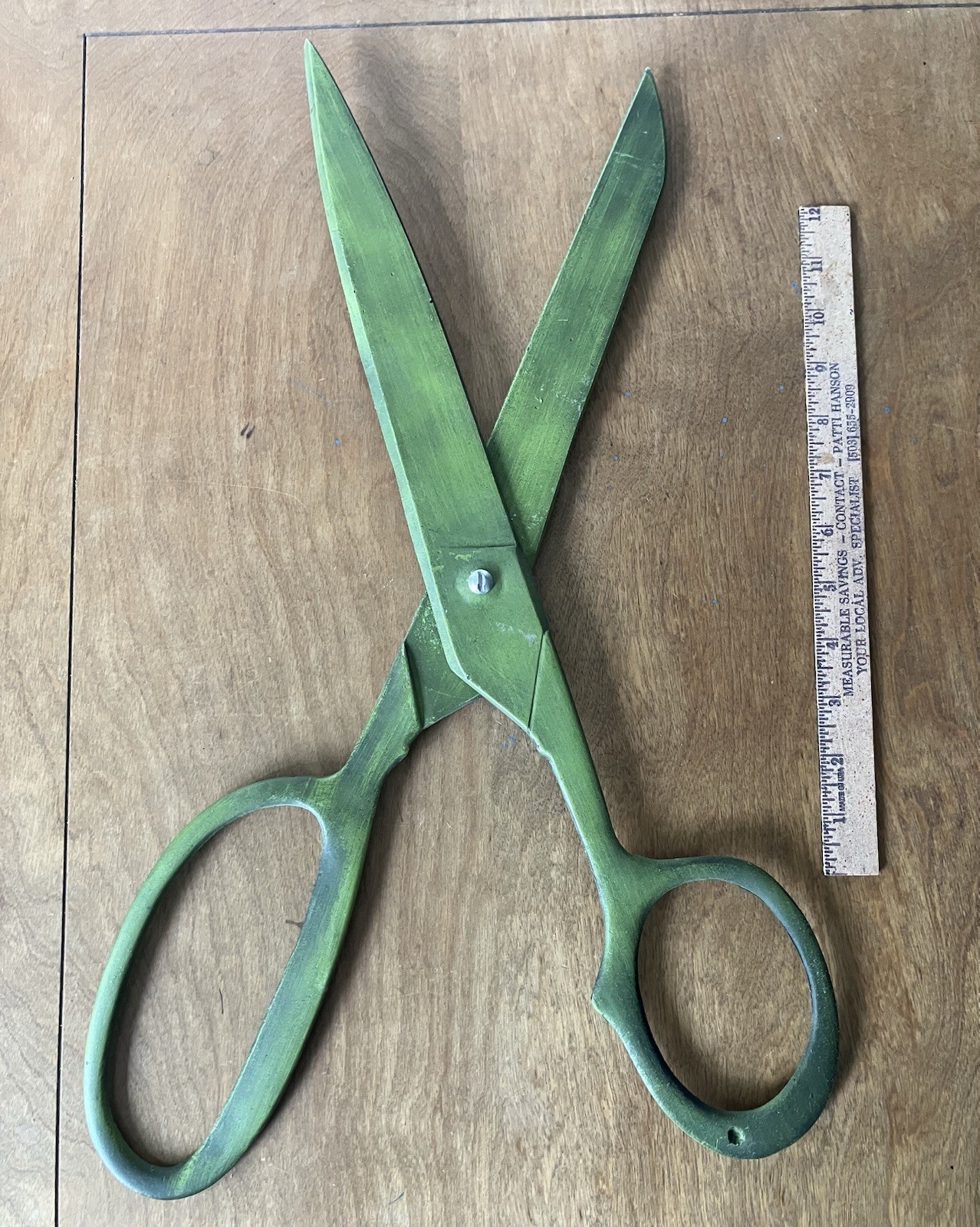 Vintage Huge Scissors Store Display Or Decor Green Cast Metal 21 7/8” Long Large