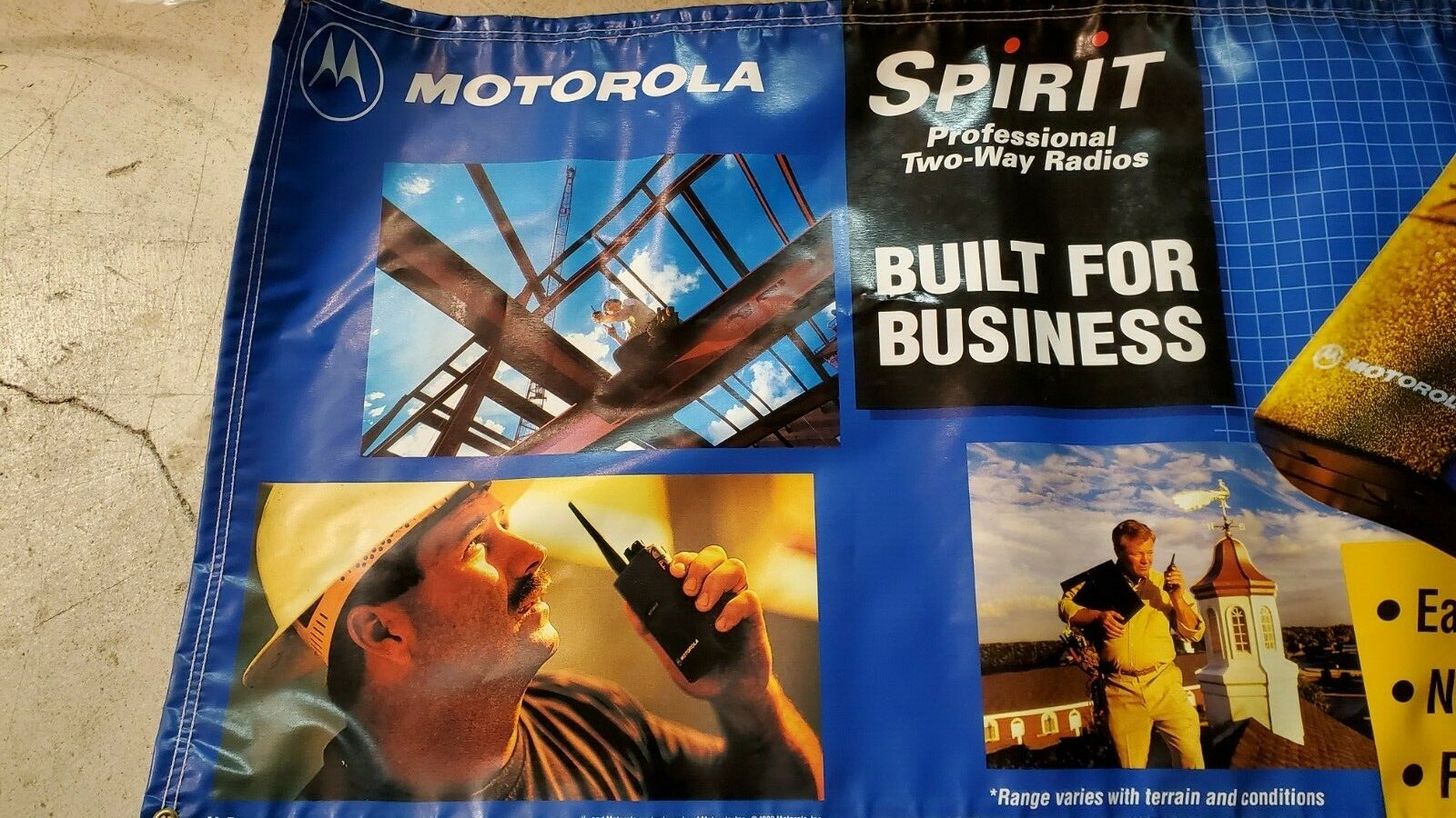 VINTAGE MOTOROLA SPIRIT TWO WAY RADIOS VINYL BANNER ADVERTISING SIGN