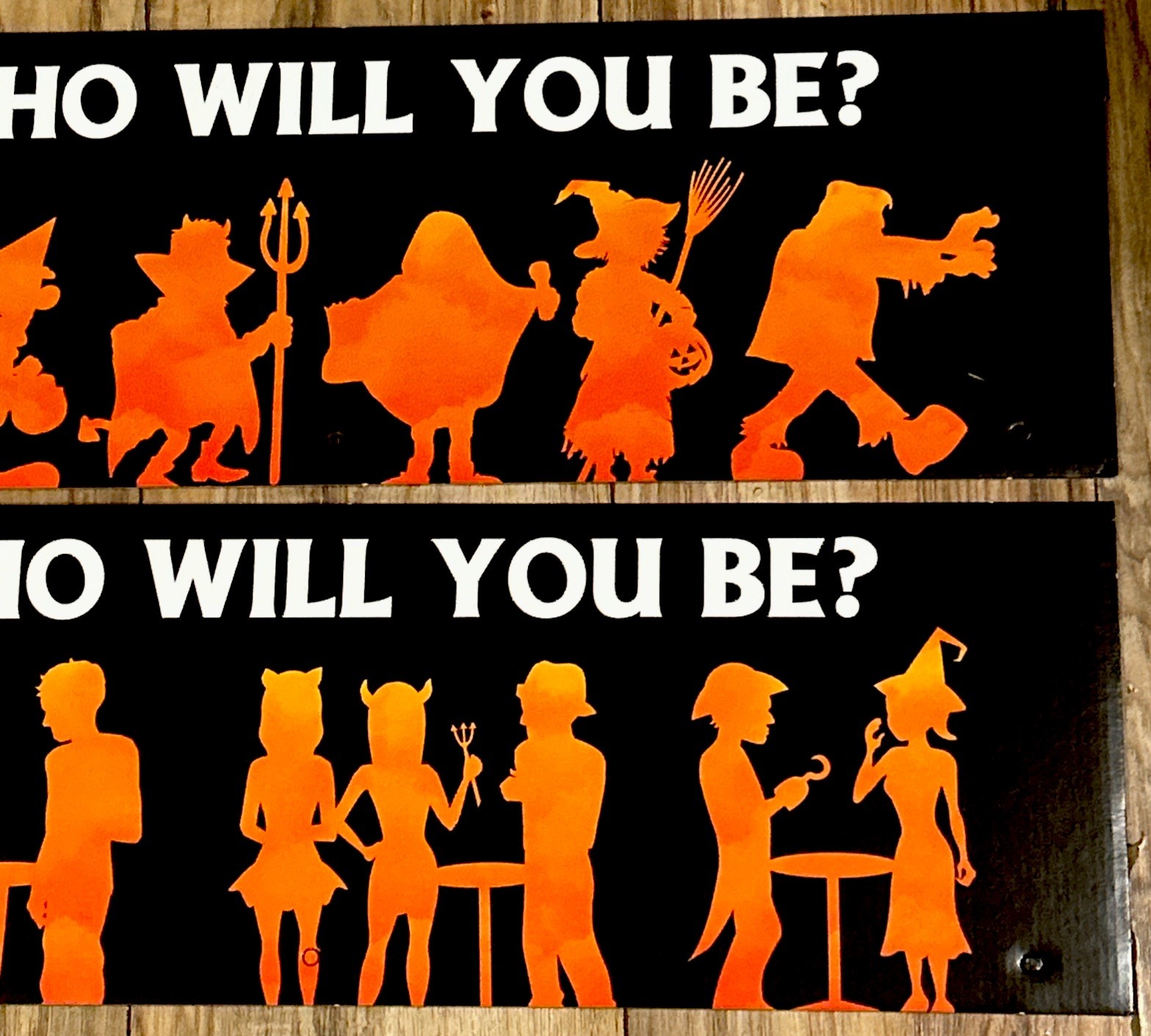 Spirit Halloween Who Will You Be Store Display Signs Lot of 2 Silhouette 24×8