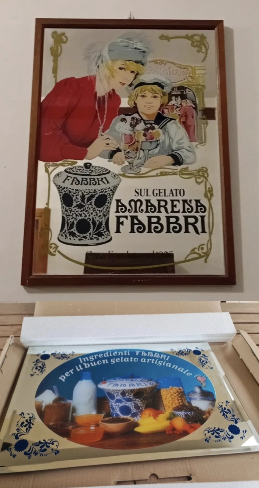 2 Vintage Mirror Paintings Collectible Tables, Advertising, Blacksmith Brand!