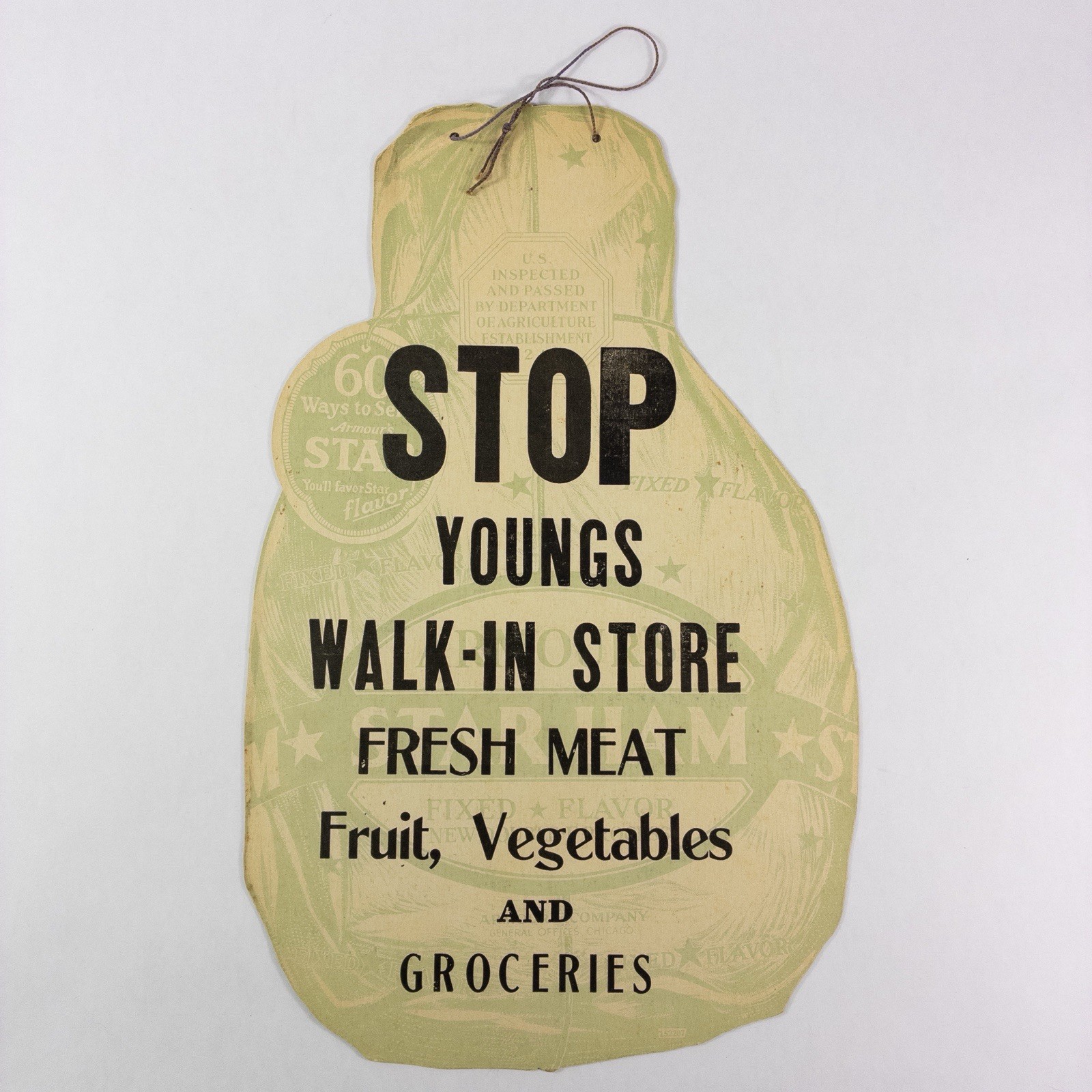 Vintage Armour’s Star Ham Advertising Cardboard Hanging Sign Country Store Rare
