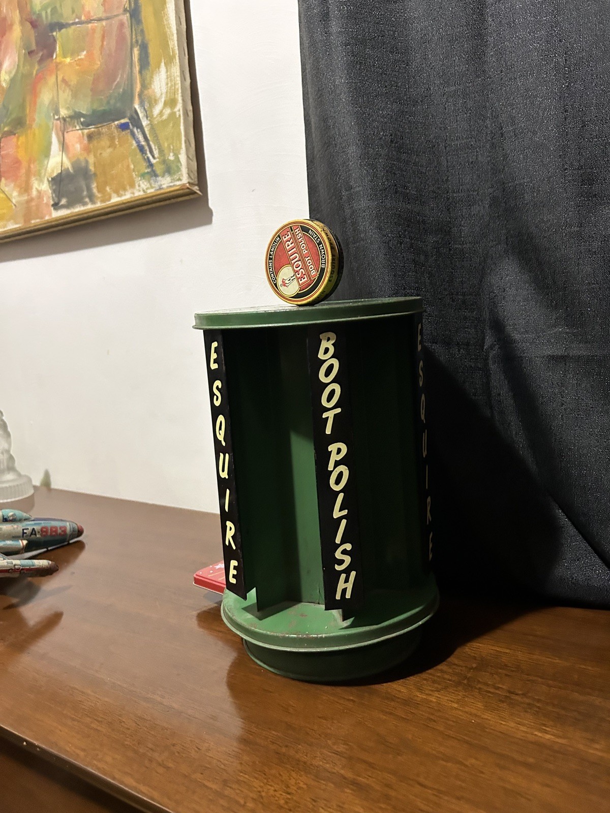 Esquire Boot Shoe Polish Antique Early Store Metal Rotating Display Rare