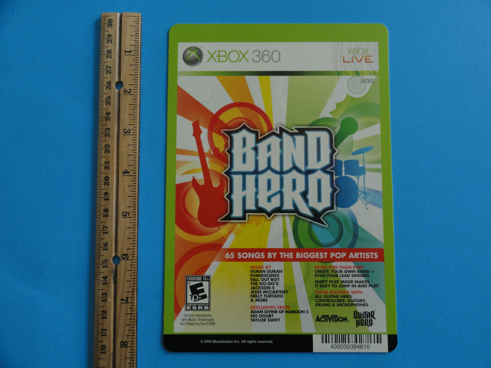 XBOX 360 BAND HERO BLOCKBUSTER VIDEO BACKER CARD 5″X8″ NO GAME