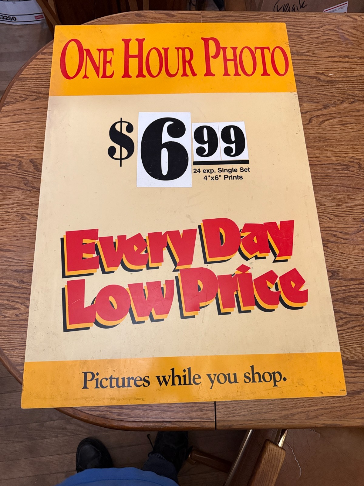 Vintage 1980’s-90’s One Hour Photo Large Plastic Store Display Sign
