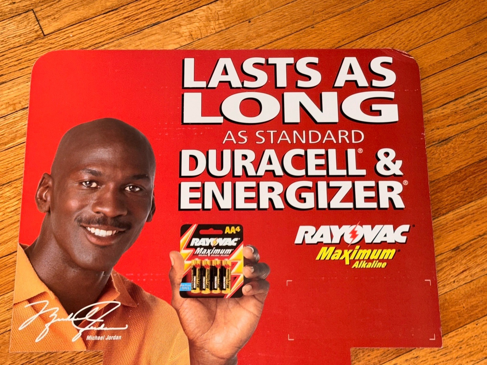 Michael Jordan Rayovac Cardboard Store Display Die Cut Header Sign * 21 x 17.5″