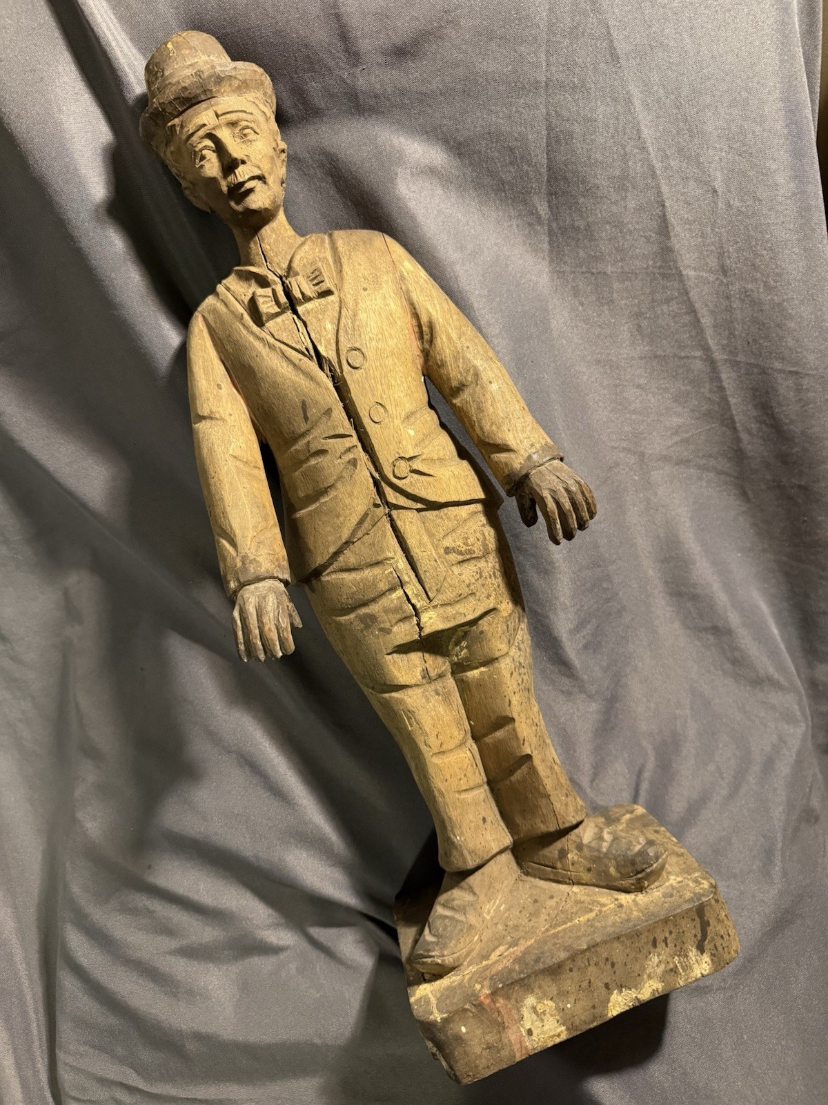 Large Antique Carved Wooden Charlie Chaplin Little Tramp Advertising Display