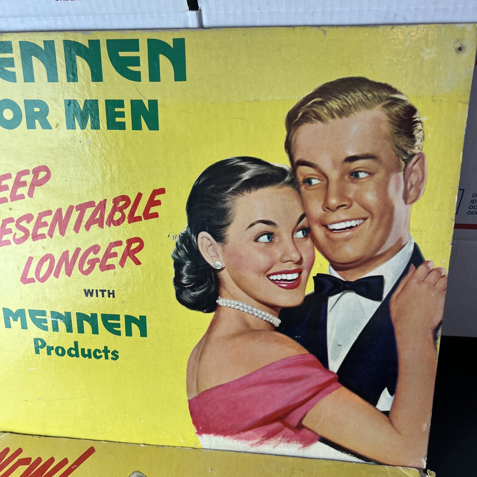 VTG Lot of 2 Mennen Cardboard Advertising Store Signs Deodorant