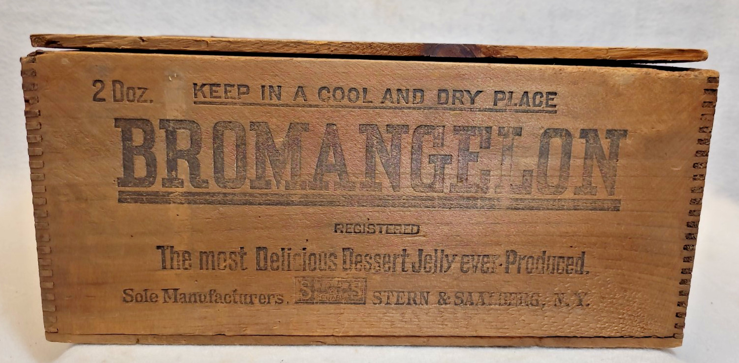 Antique Bromangelon Jelly Wooden Box Crate Stern & Saalberg Vintage Advertising