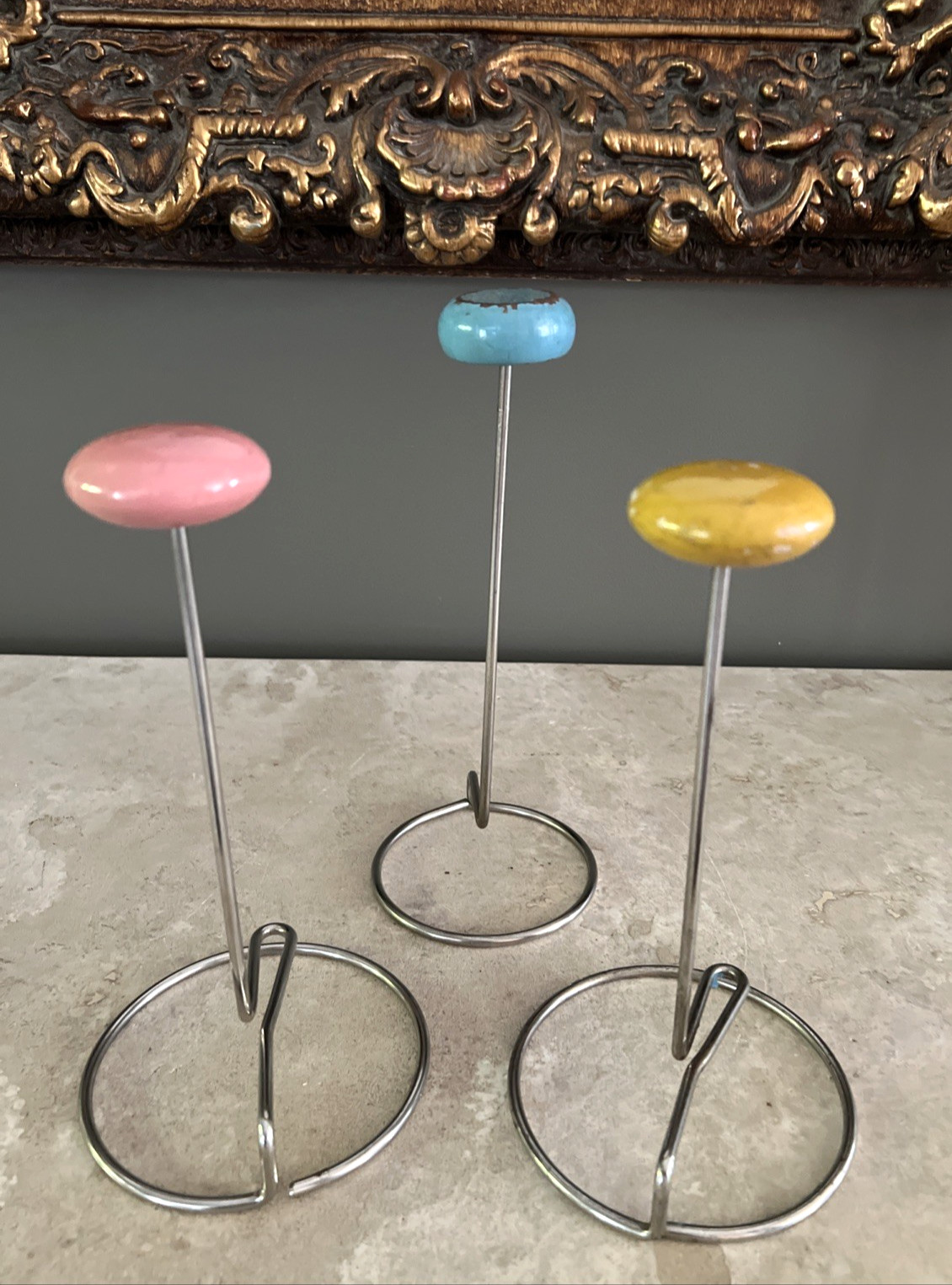 ANTIQUE SET of 3 1930’s COUNTER TOP HAT HOLDERS DISPLAYS / MILLINERY STANDS