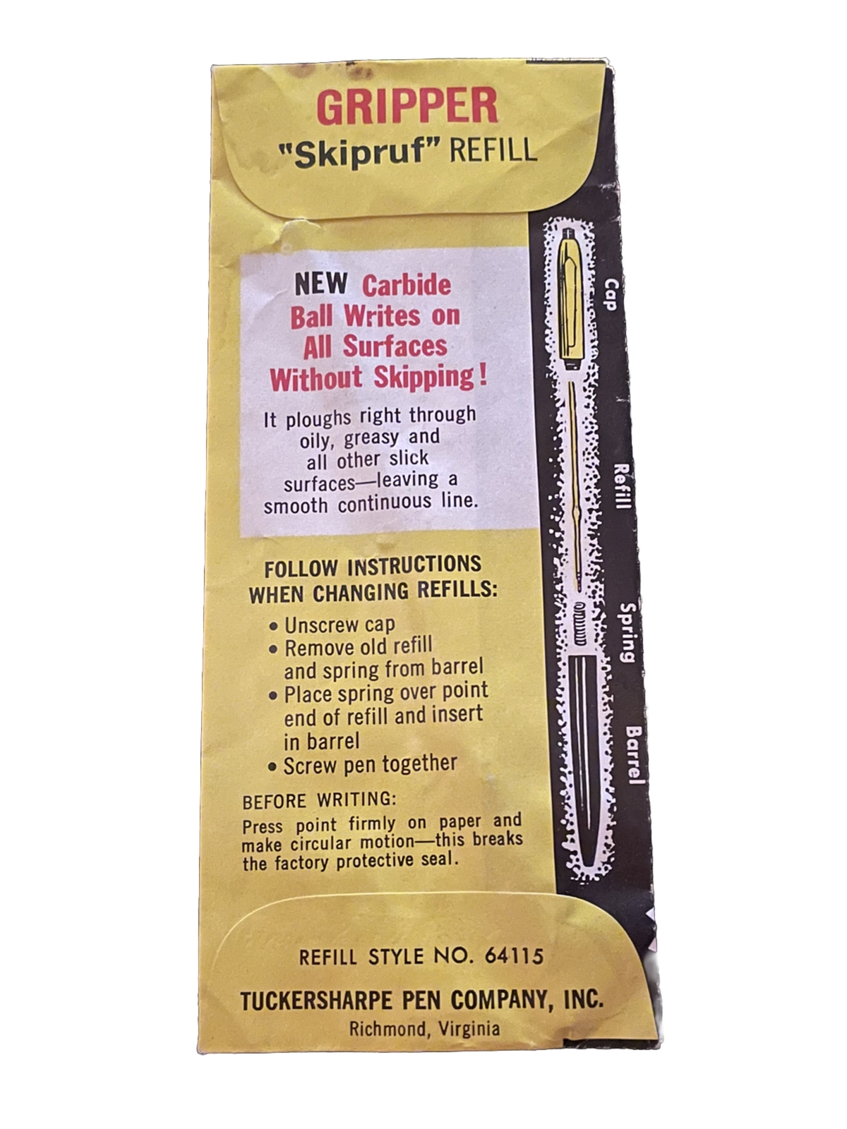 Vintage Tucker Skipruf Ball Pen Refill Blue Ink Carbide Ball 25 Cents New