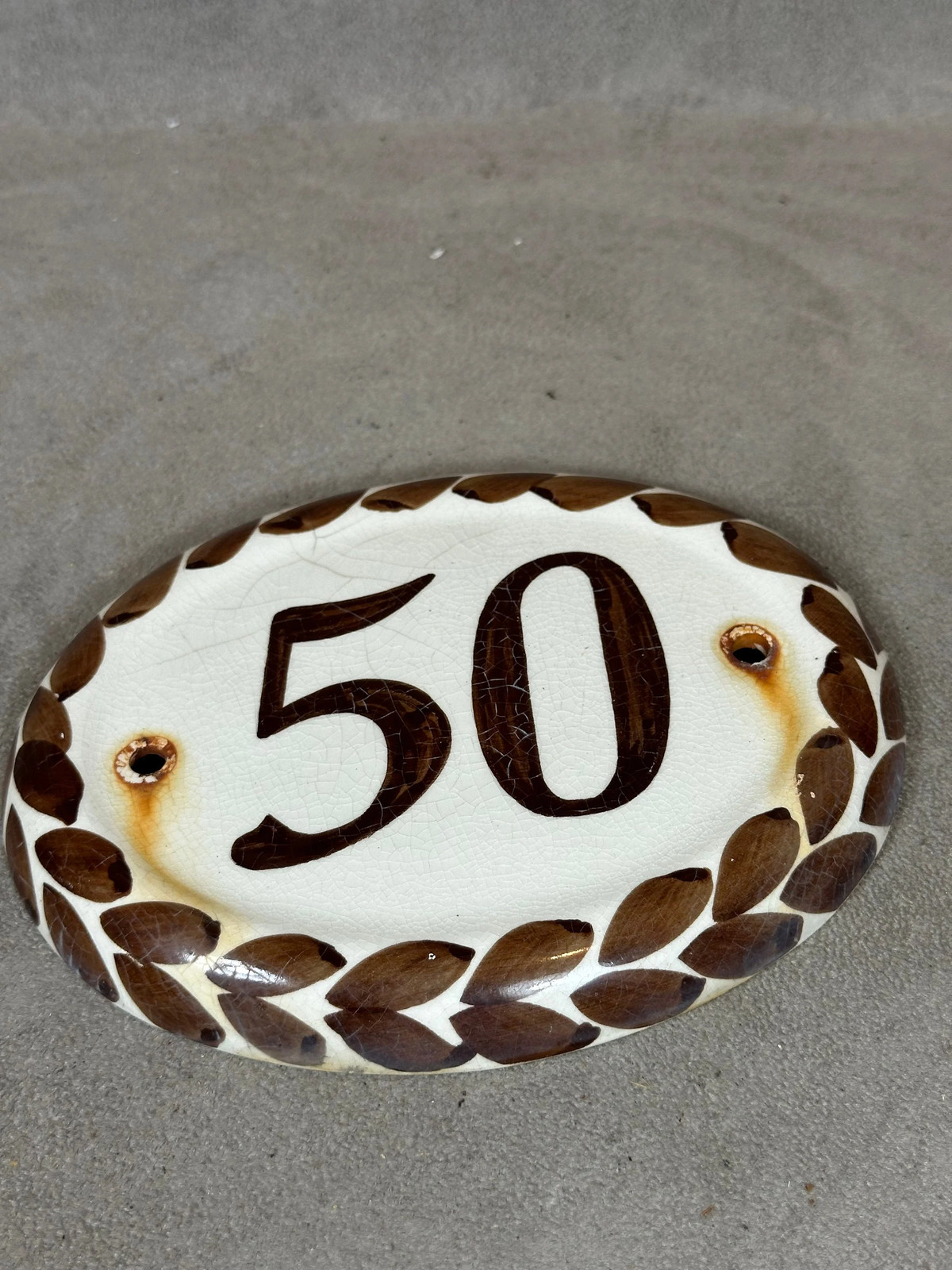 RARE Vintage 1980 Ceramic Number 50 City Street Sign