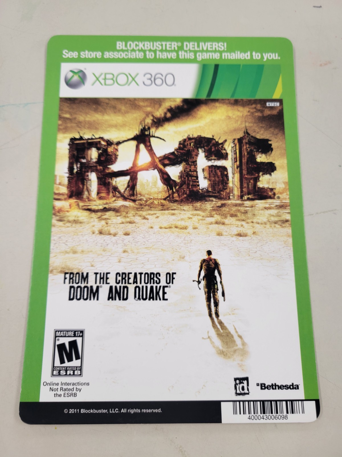Rage – XBOX 360 BLOCKBUSTER VIDEO BACKER CARD -NO GAME