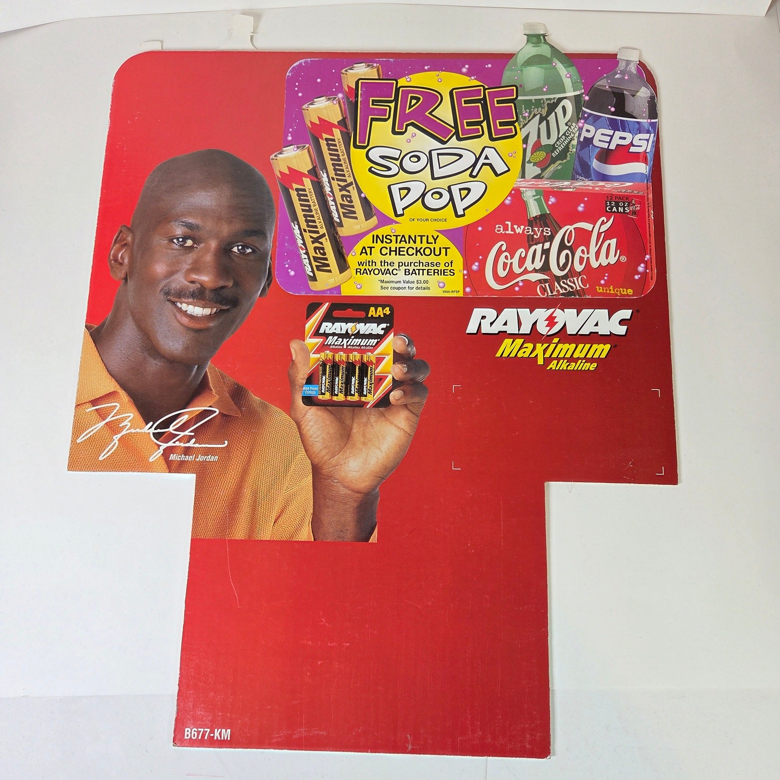 Michael Jordan Rayovac Vintage Store Display Die Cut Sign Free Soda 22×17.5