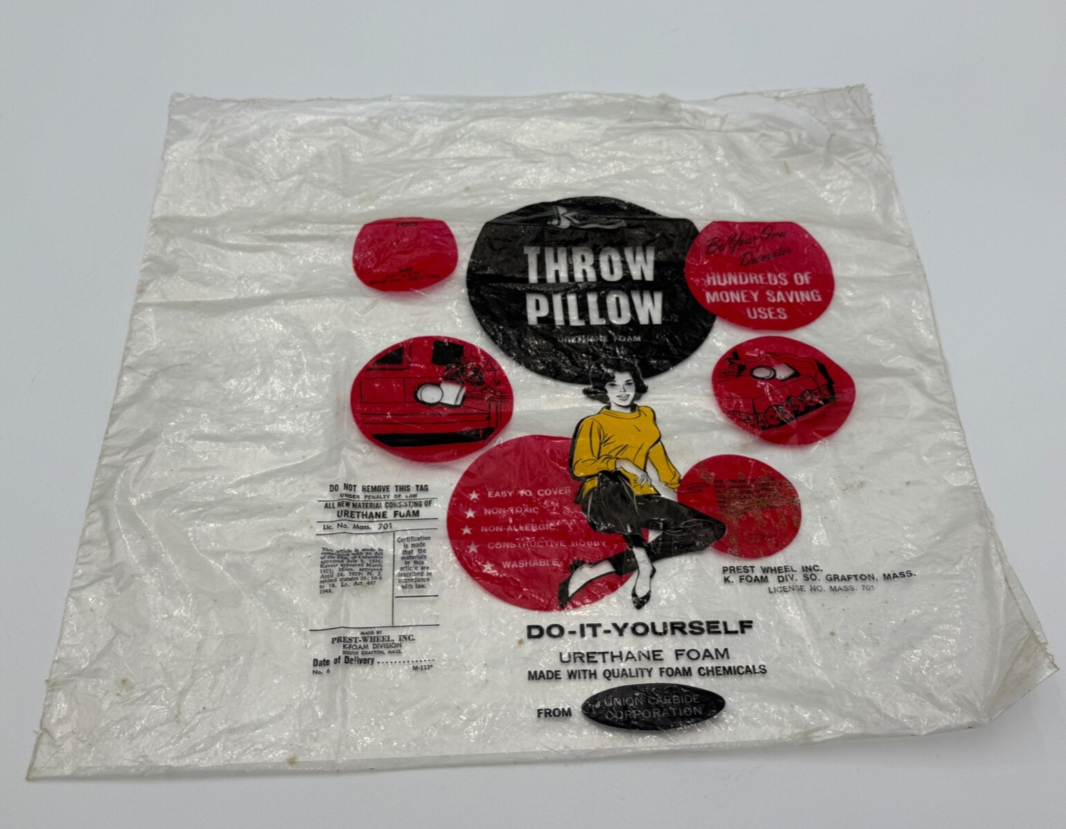 Vintage Early 1960s K-Foam Pillow BAG ONLY MARY TYLER MOORE Model Color Graphics