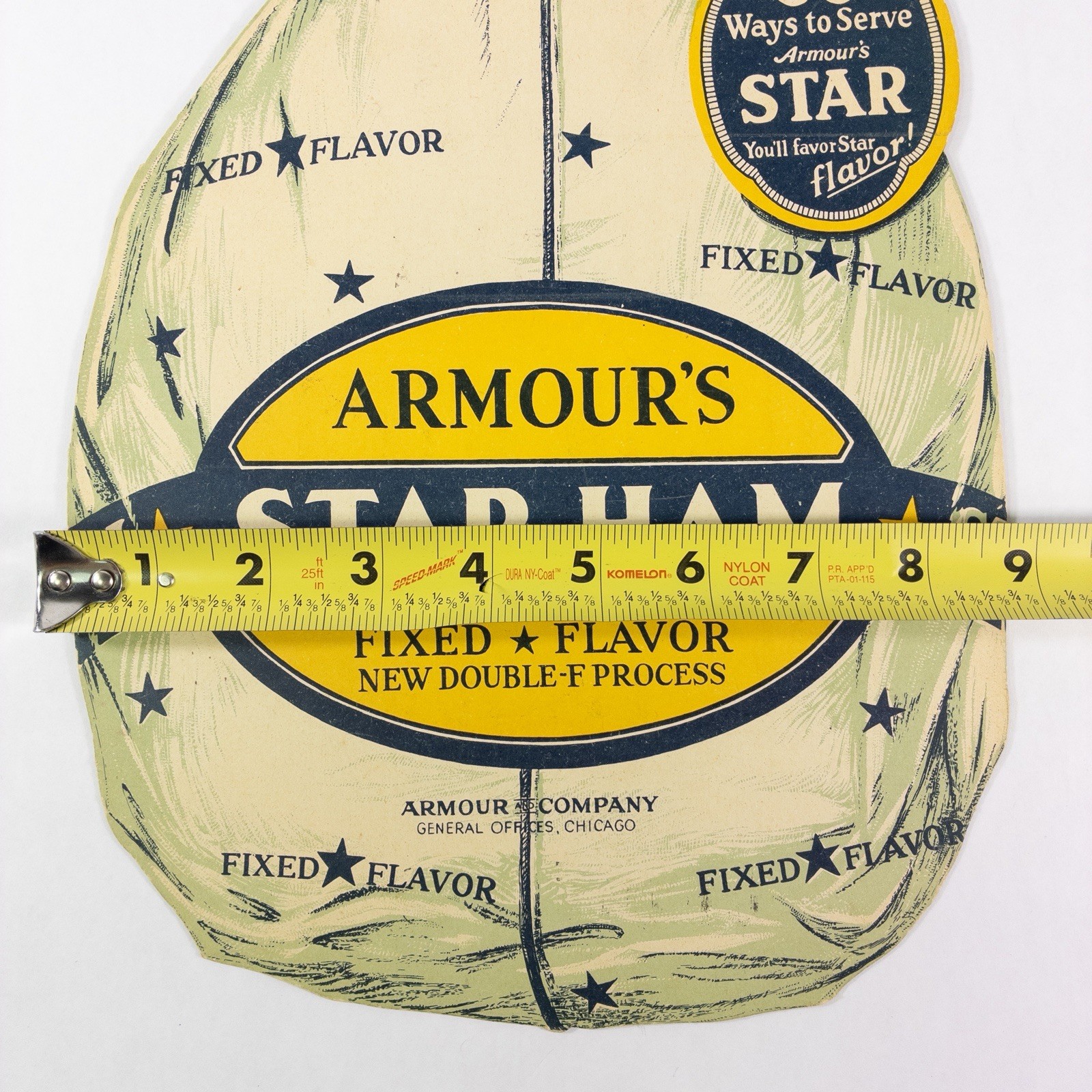 Vintage Armour’s Star Ham Advertising Cardboard Hanging Sign Country Store Rare