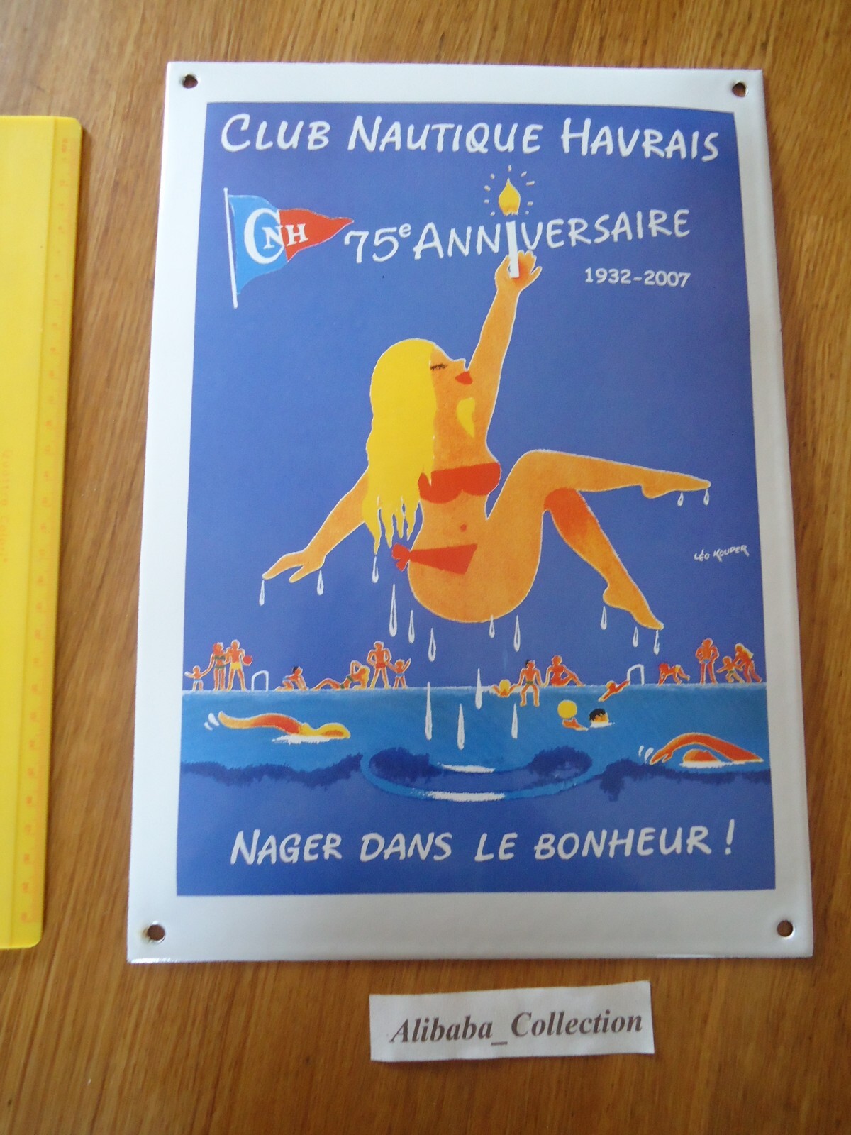 Enamel Metal Plate Embossed Nautical Club Le Havre Swim 24*35 cm
