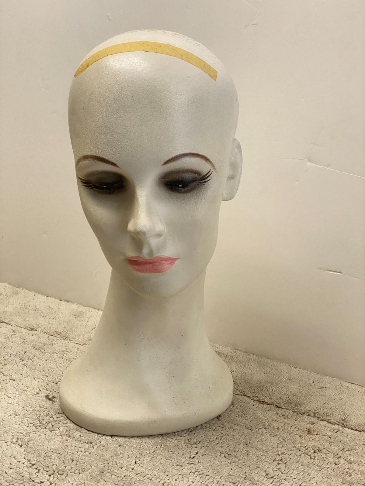 Vintage 1970s Hat Wig Stand Head Store DIsplay Long Neck Ceramic Mannequin
