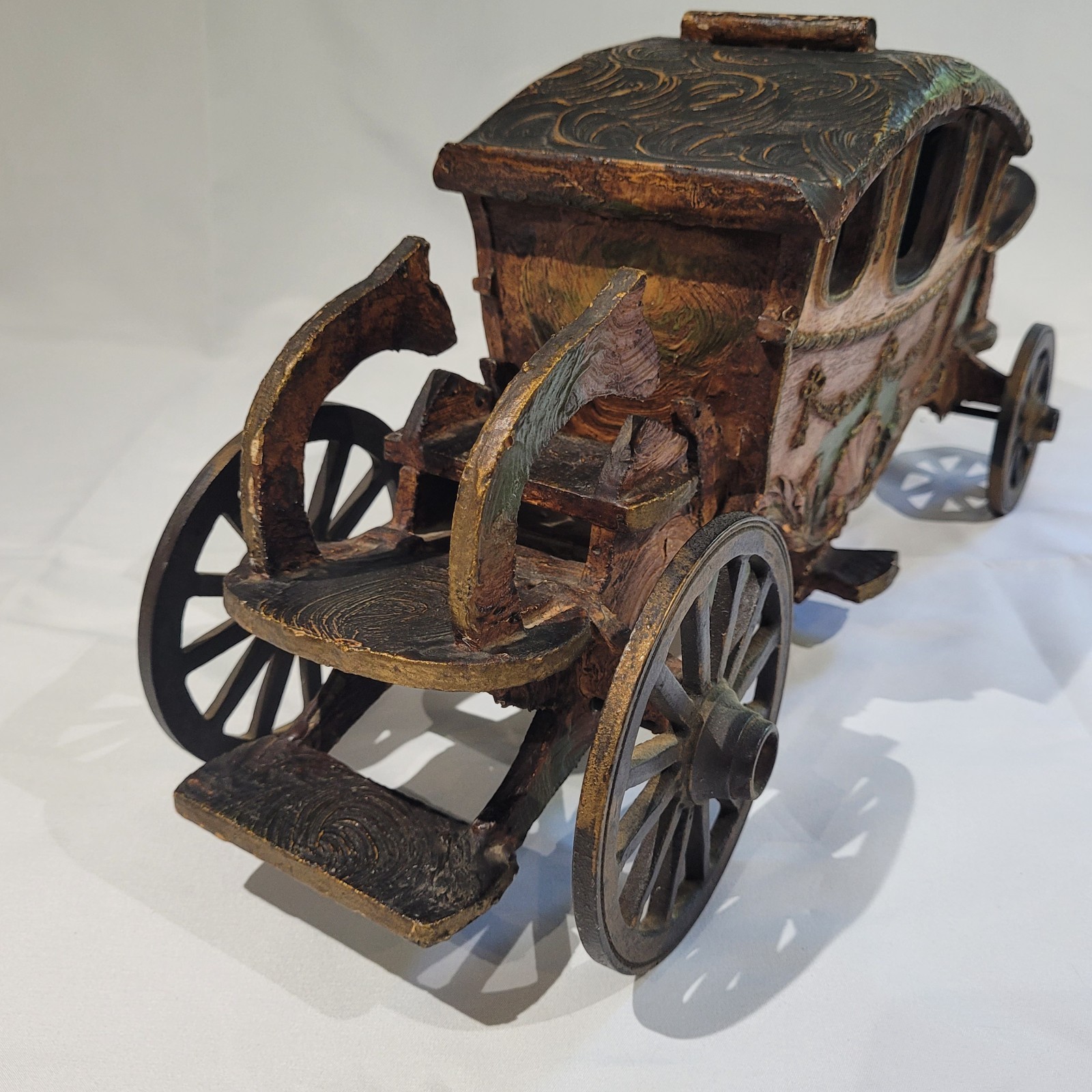 RARE ANTIQUE 1800’S WOOD TOY-ROYAL VICTORIAN CARRIAGE-METAL WHEELS – BEAUTIFUL!!