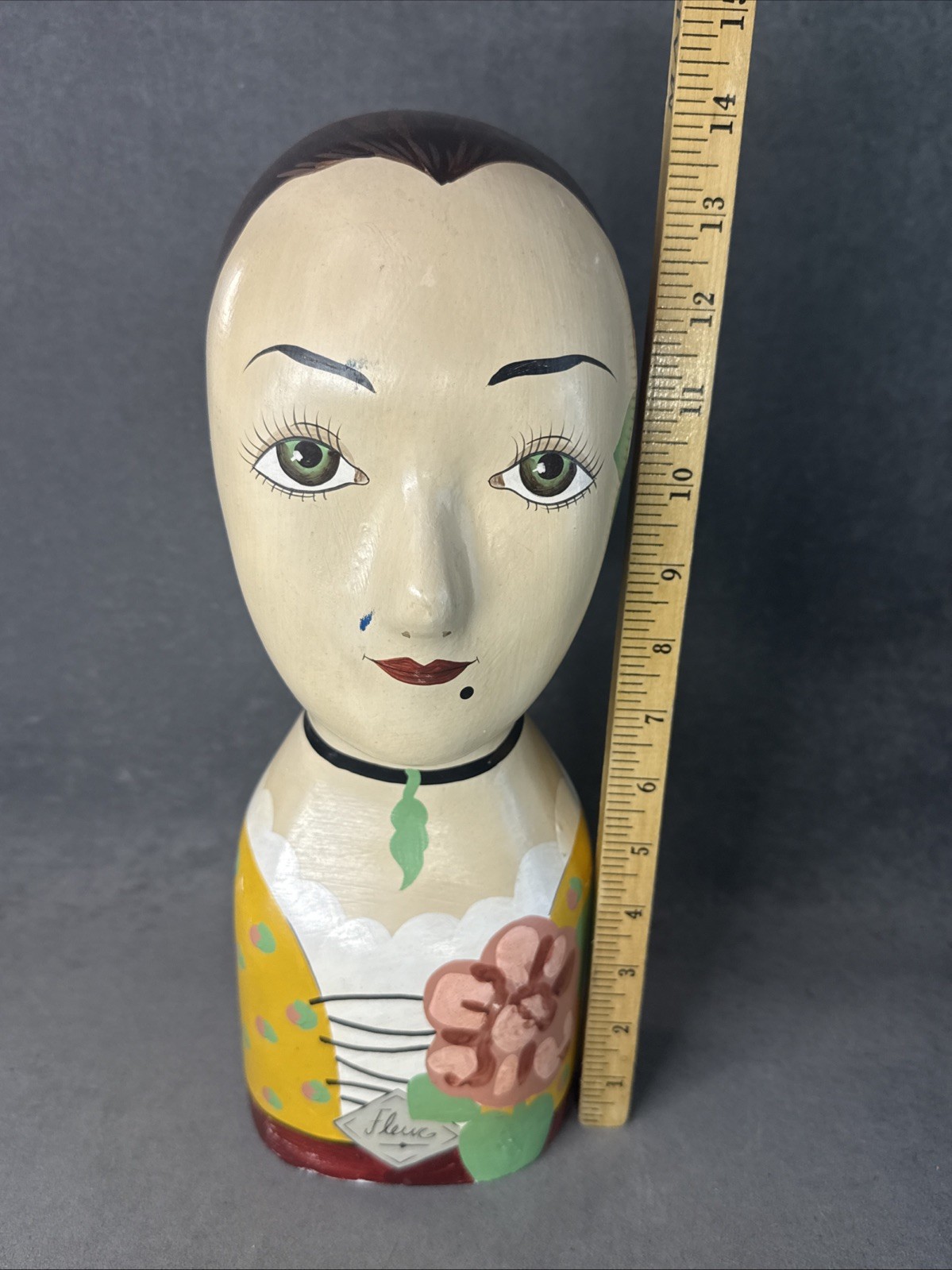 Vintage Hand Painted Millinery Plaster Head- Mme “Fleurs” Made In Philippines