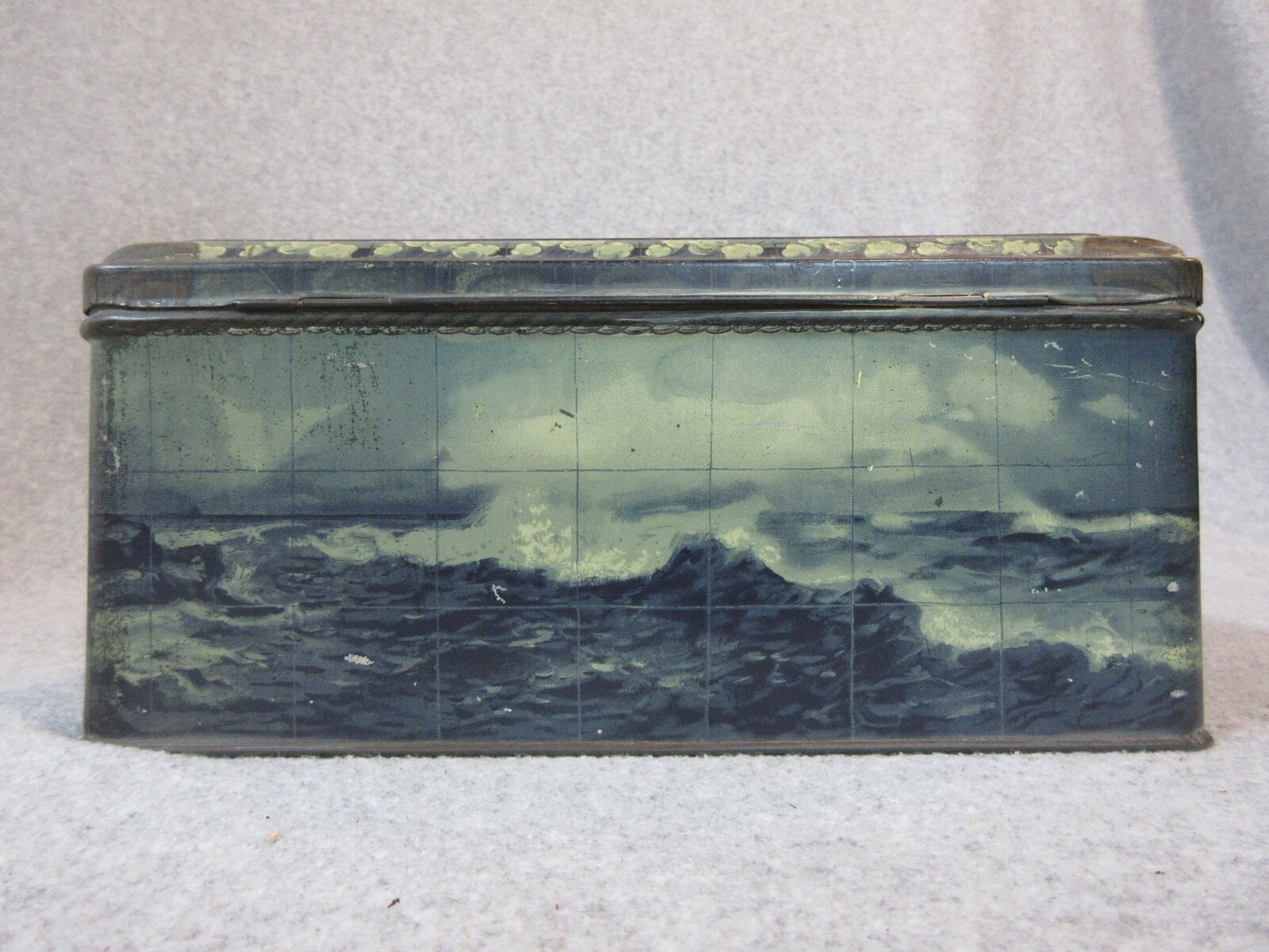 Antique SHIP on STORMY OCEAN & SAILORS Tin CaN STORE COUNTER DISPLAY No Rust