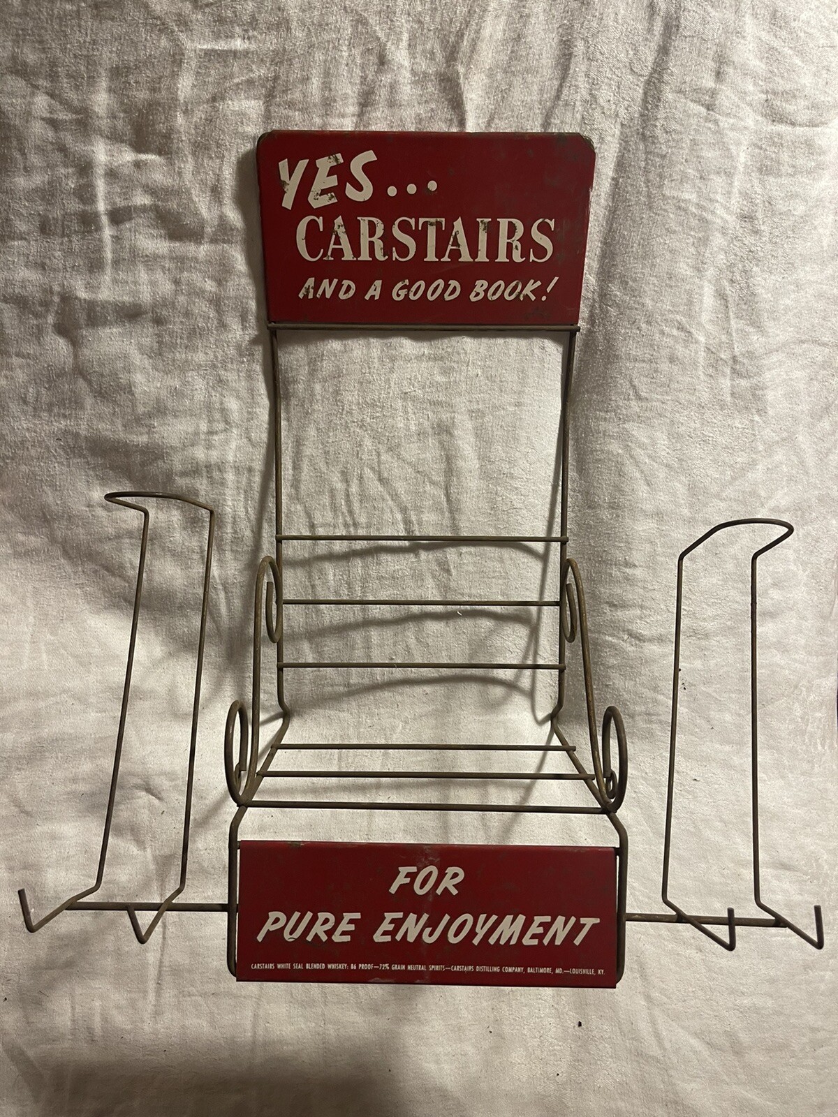 RARE Antique Vintage CARTSTAIRS Whiskey Liquor Advertising Display Metal Rack